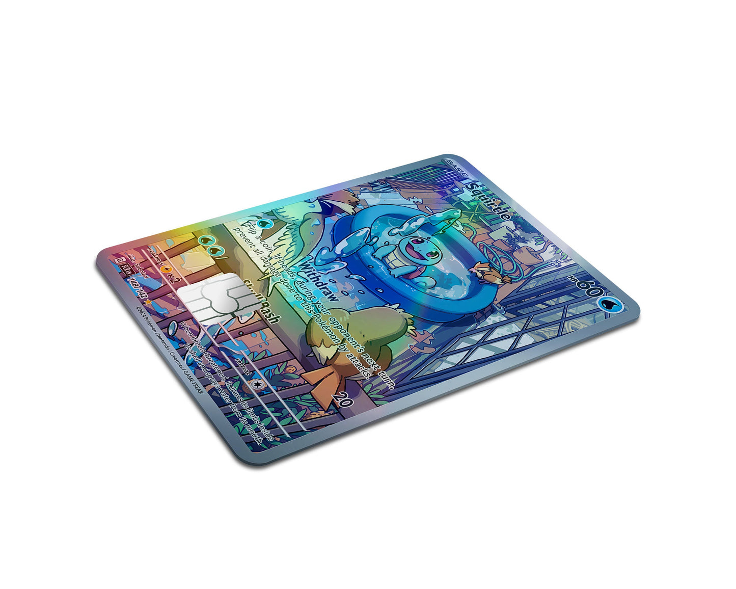 Anime Town Creations Holographic Credit Card Squirtle Splash Pokemon Card Half Skins - Anime Pokemon Holographic Credit Card Skin