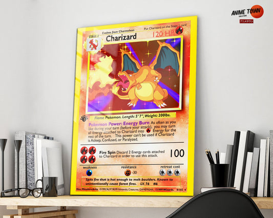 Anime Town Creations Metal Poster Charizard Pokemon Card 16" x 24" Home Goods - Anime Pokemon Metal Poster