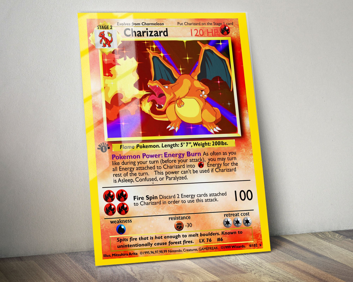 Anime Town Creations Metal Poster Charizard Pokemon Card 5" x 7" Home Goods - Anime Pokemon Metal Poster