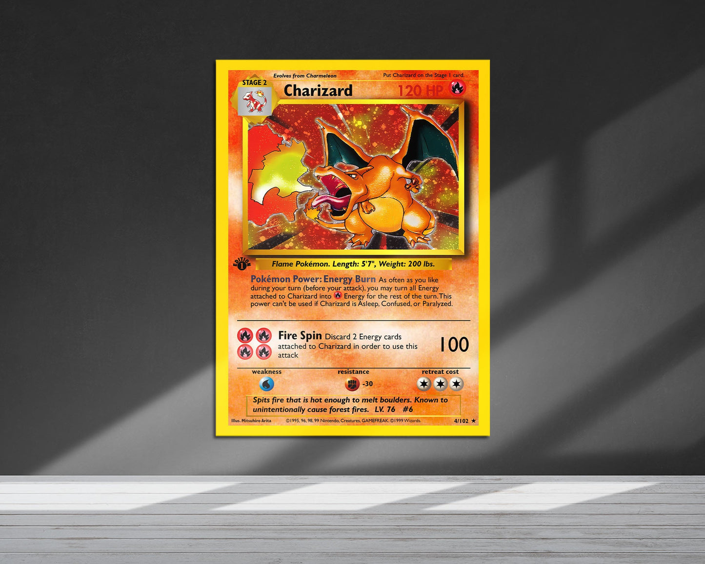 Anime Town Creations Metal Poster Pokemon Charizard Card 24" x 36" Home Goods - Anime Pokemon Metal Poster