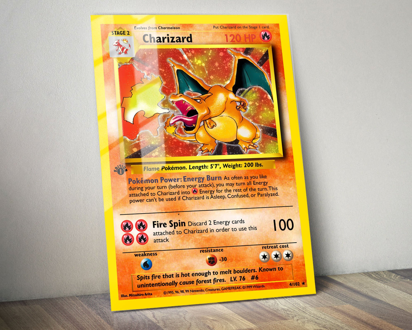 Anime Town Creations Metal Poster Pokemon Charizard Card 24" x 36" Home Goods - Anime Pokemon Metal Poster