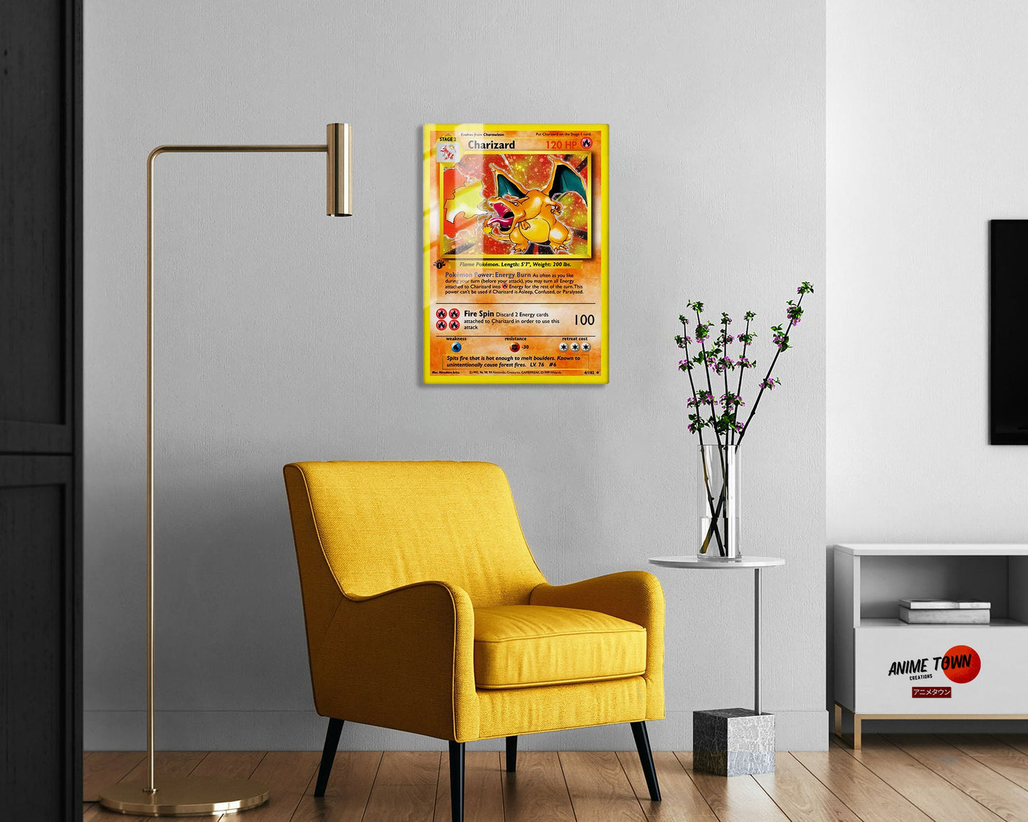 Anime Town Creations Metal Poster Pokemon Charizard Card 5" x 7" Home Goods - Anime Pokemon Metal Poster