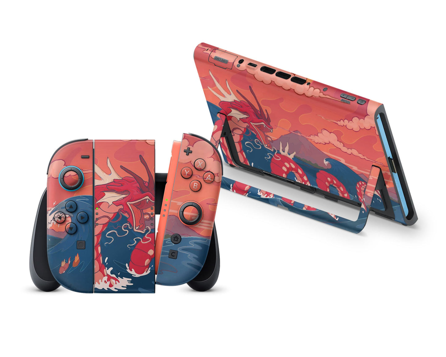 Anime Town Creations Nintendo Switch 2 Gyarados Red Dragon Rage Waves Vinyl +Tempered Glass Skins - Anime Pokemon Switch 2 Skin