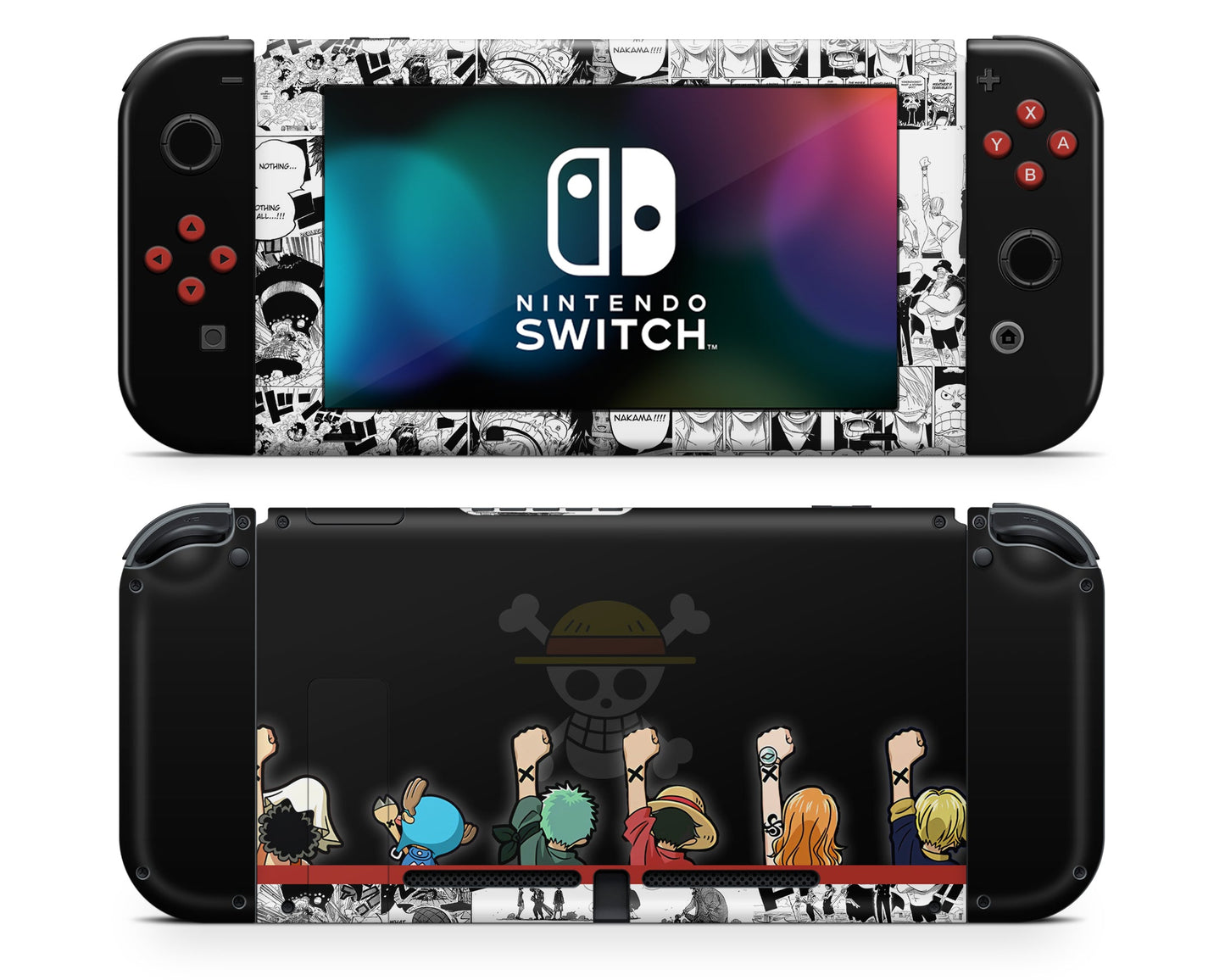 Anime Town Creations Nintendo Switch One Piece Strawhat Pirates Gang Vinyl +Tempered Glass Skins - Anime One Piece Switch Skin