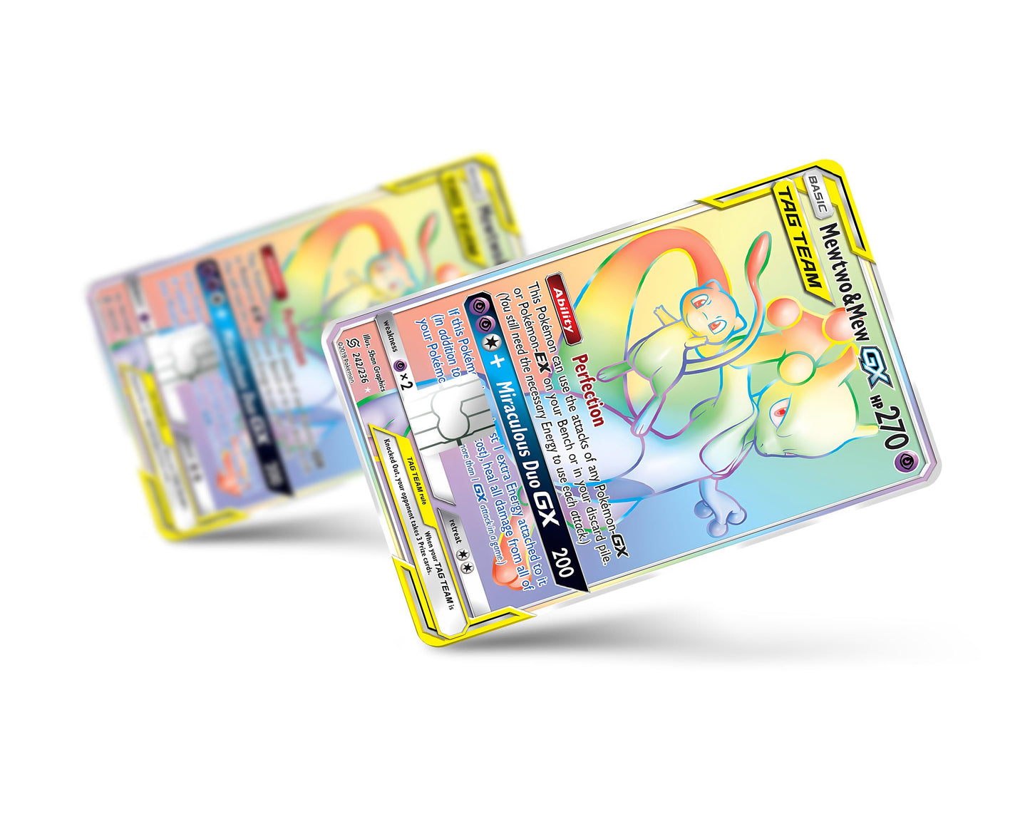 Anime Town Creations Credit Card Rainbow Mewtwo & Mew Pokemon Card Full Skins - Anime Pokemon Credit Card Skin