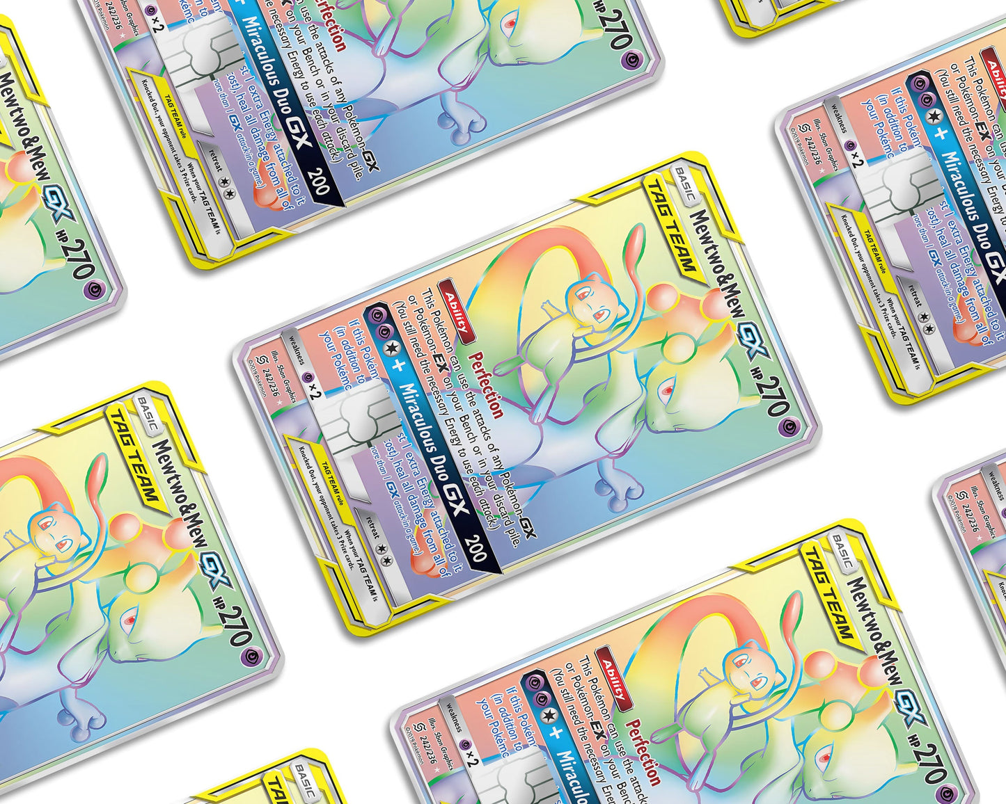 Anime Town Creations Credit Card Rainbow Mewtwo & Mew Pokemon Card Window Skins - Anime Pokemon Credit Card Skin