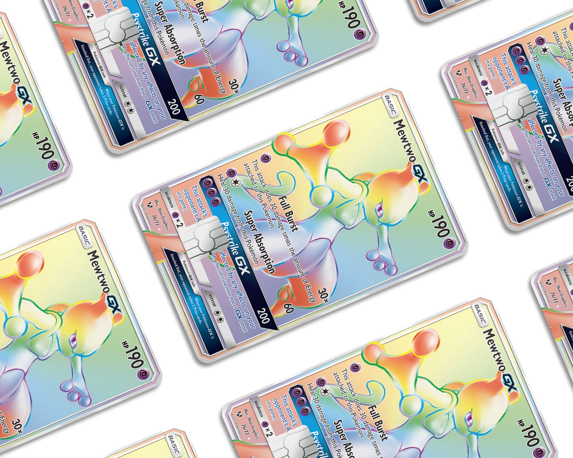 Anime Town Creations Credit Card Rainbow Mewtwo Pokemon Card Window Skins - Anime Pokemon Credit Card Skin
