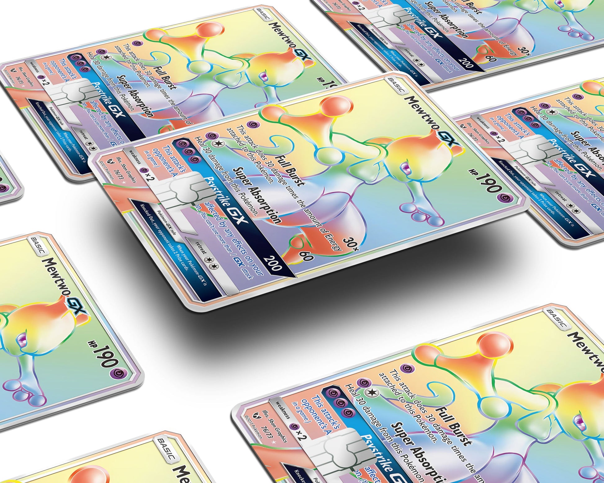 Anime Town Creations Credit Card Rainbow Mewtwo Pokemon Card Window Skins - Anime Pokemon Credit Card Skin