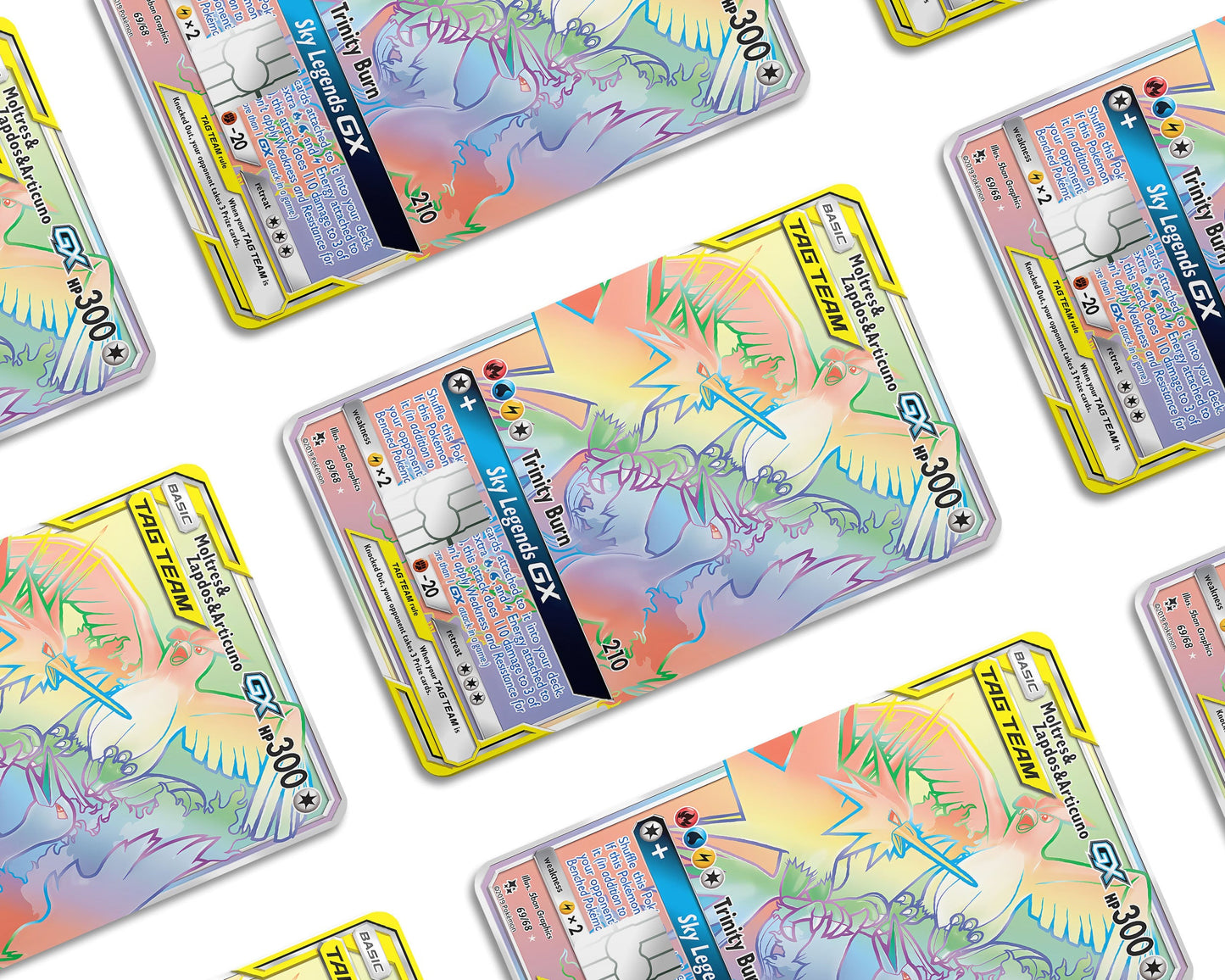 Anime Town Creations Credit Card Rainbow Moltres Zapdos Articuno Pokemon Card Window Skins - Anime Pokemon Credit Card Skin