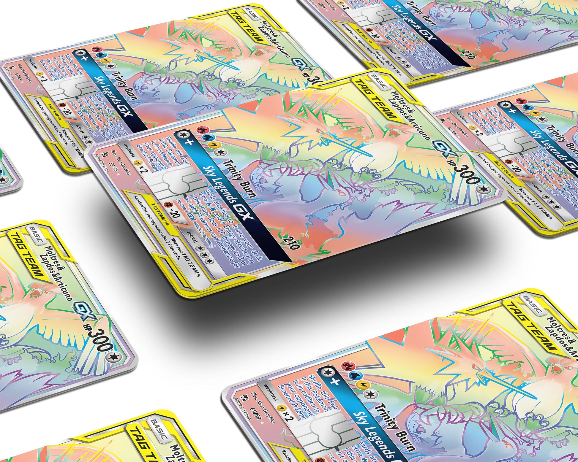 Anime Town Creations Credit Card Rainbow Moltres Zapdos Articuno Pokemon Card Window Skins - Anime Pokemon Credit Card Skin