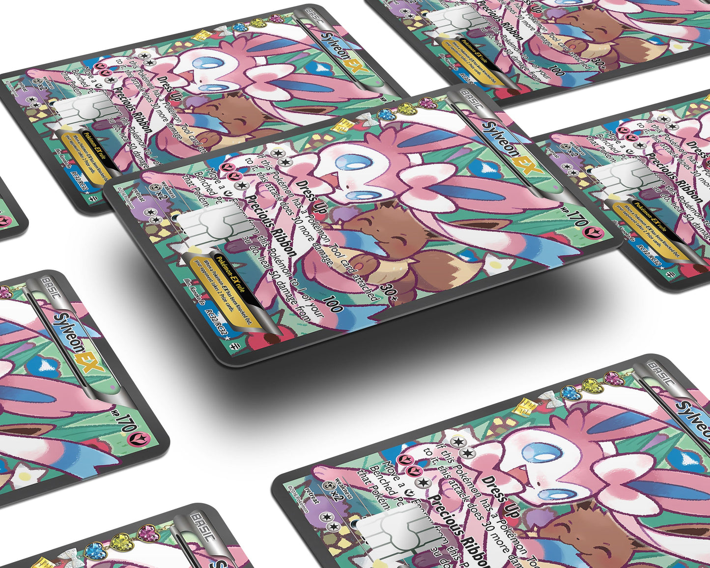 Anime Town Creations Credit Card Cute Eevee & Sylveon Pokemon Card Window Skins - Anime Pokemon Credit Card Skin