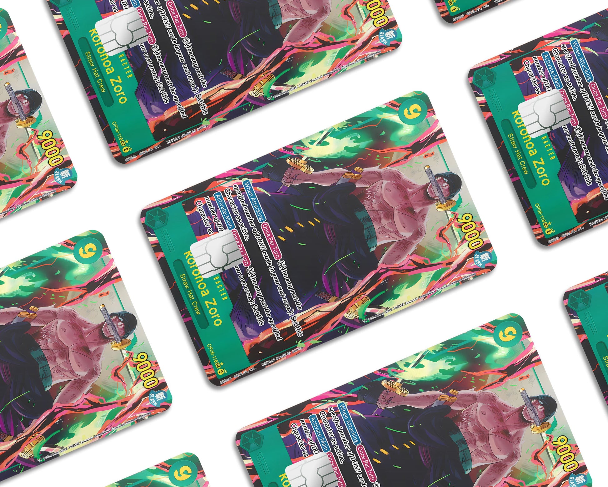 Anime Town Creations Credit Card Zoro Flames One Piece Card Window Skins - Anime One Piece Credit Card Skin