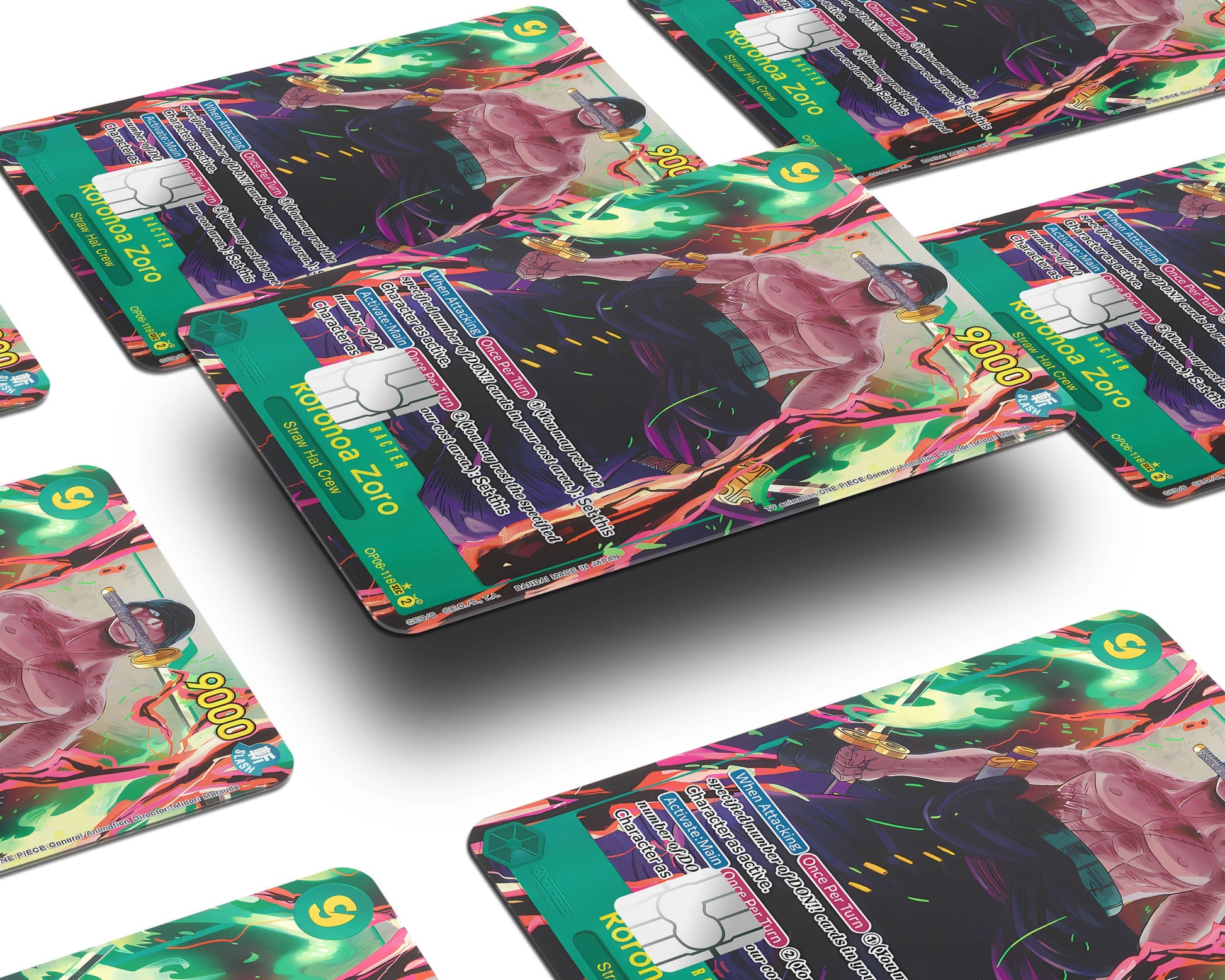 Anime Town Creations Credit Card Zoro Flames One Piece Card Window Skins - Anime One Piece Credit Card Skin