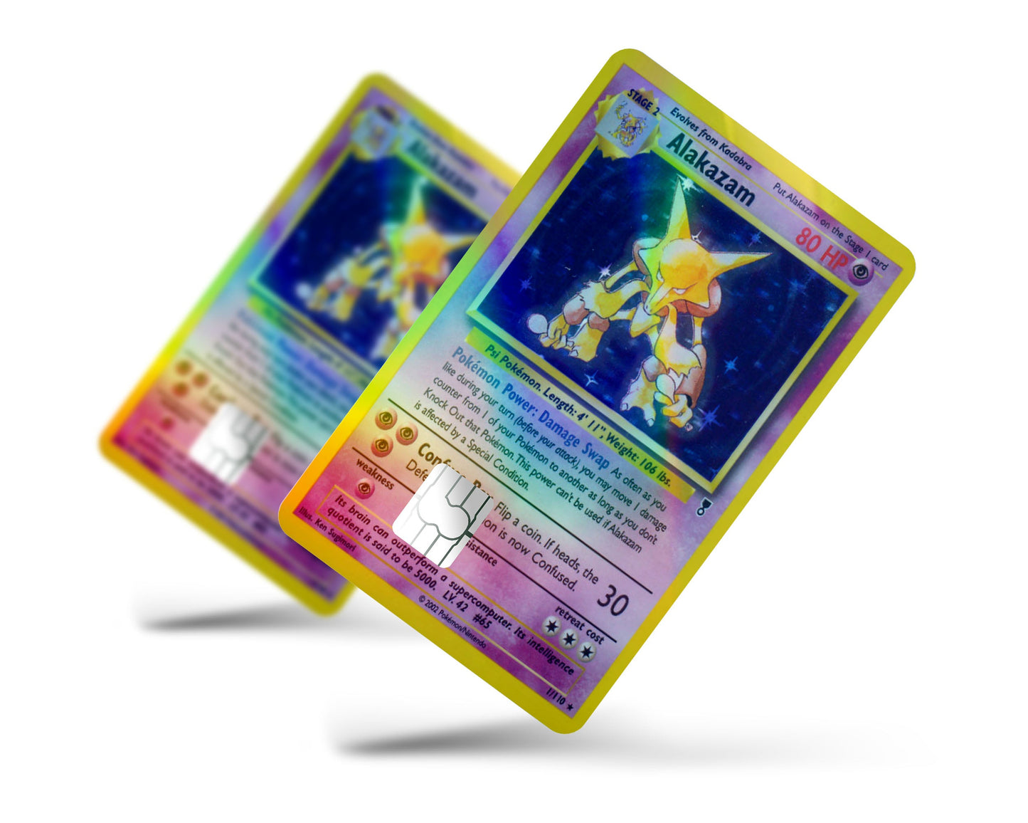 Anime Town Creations Holographic Credit Card Alakazam Pokemon Card Full Skins - Anime Pokemon Holographic Credit Card Skin