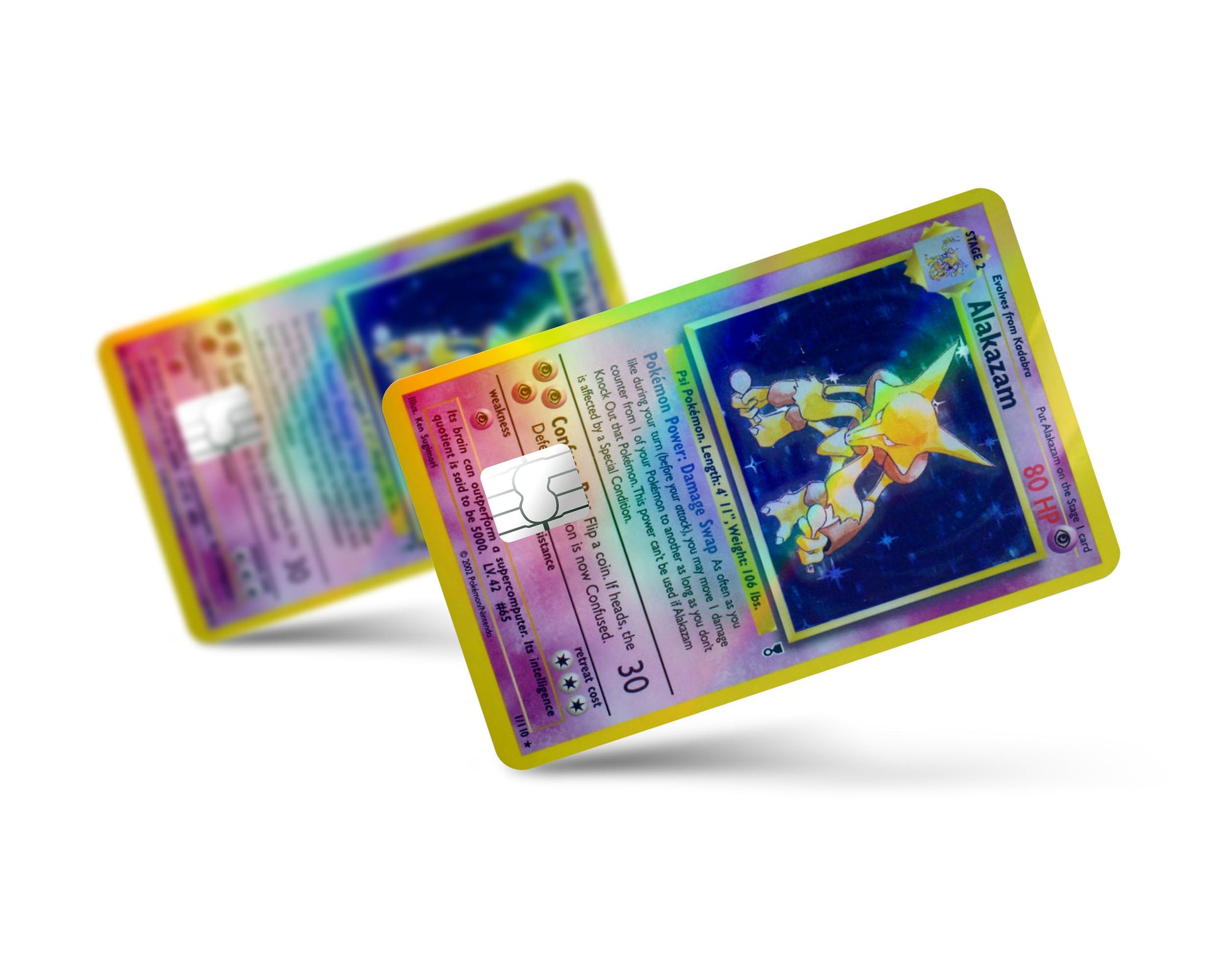 Anime Town Creations Holographic Credit Card Alakazam Pokemon Card Full Skins - Anime Pokemon Holographic Credit Card Skin