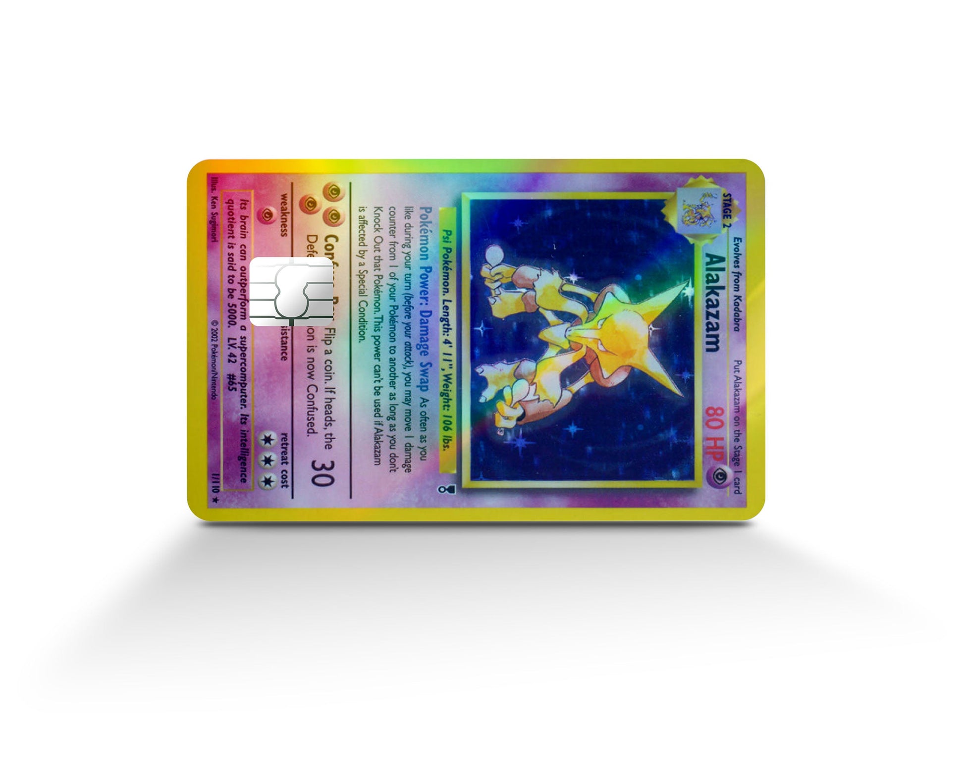 Anime Town Creations Holographic Credit Card Alakazam Pokemon Card Full Skins - Anime Pokemon Holographic Credit Card Skin