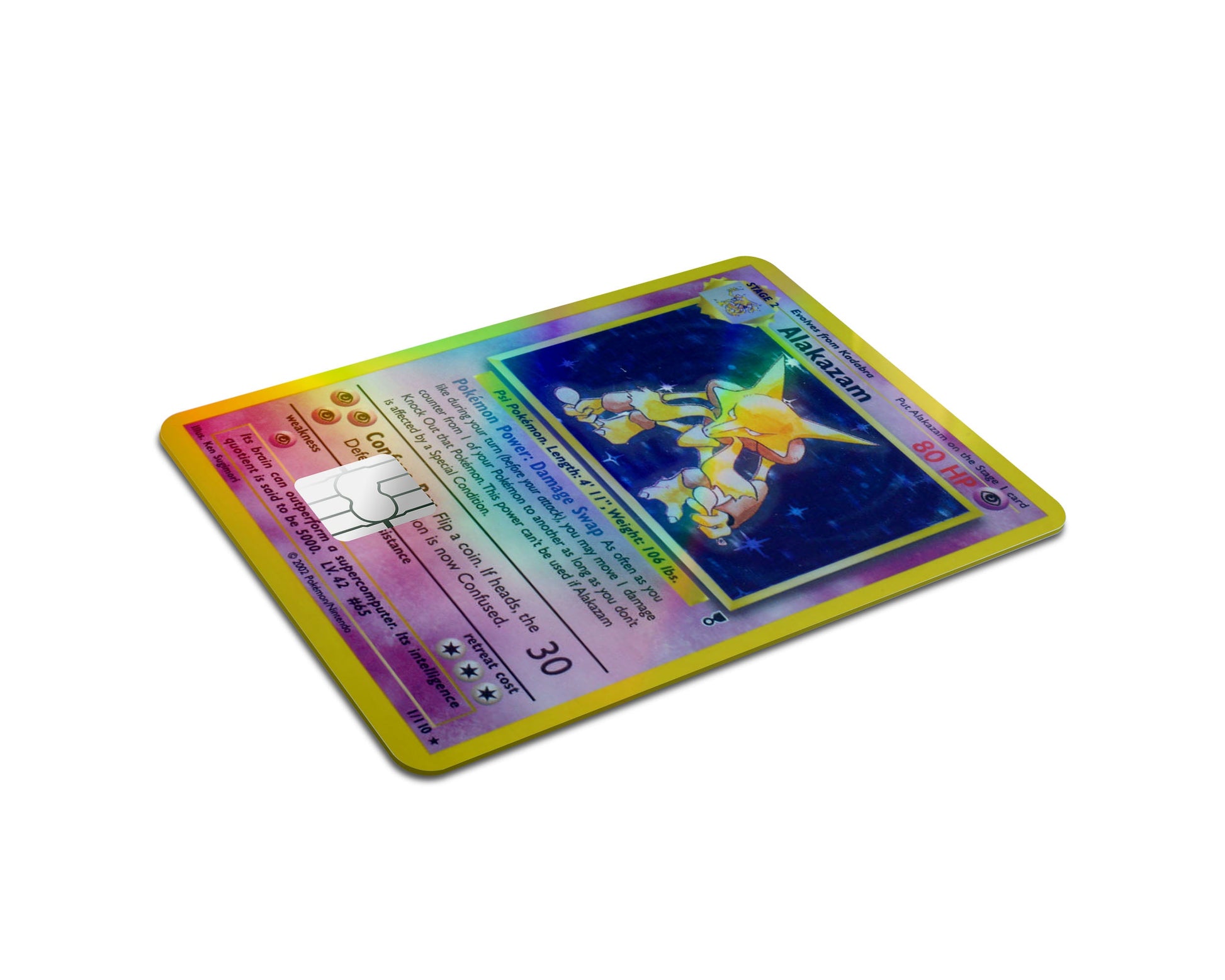 Anime Town Creations Holographic Credit Card Alakazam Pokemon Card Full Skins - Anime Pokemon Holographic Credit Card Skin