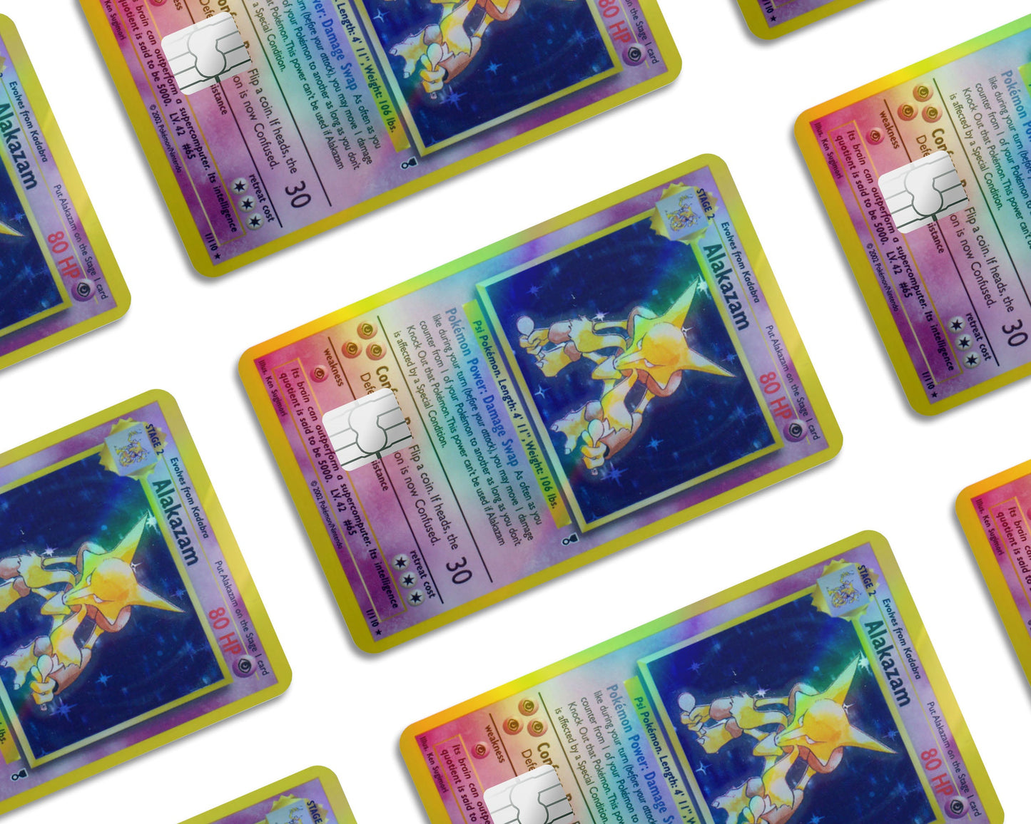 Anime Town Creations Holographic Credit Card Alakazam Pokemon Card Window Skins - Anime Pokemon Holographic Credit Card Skin