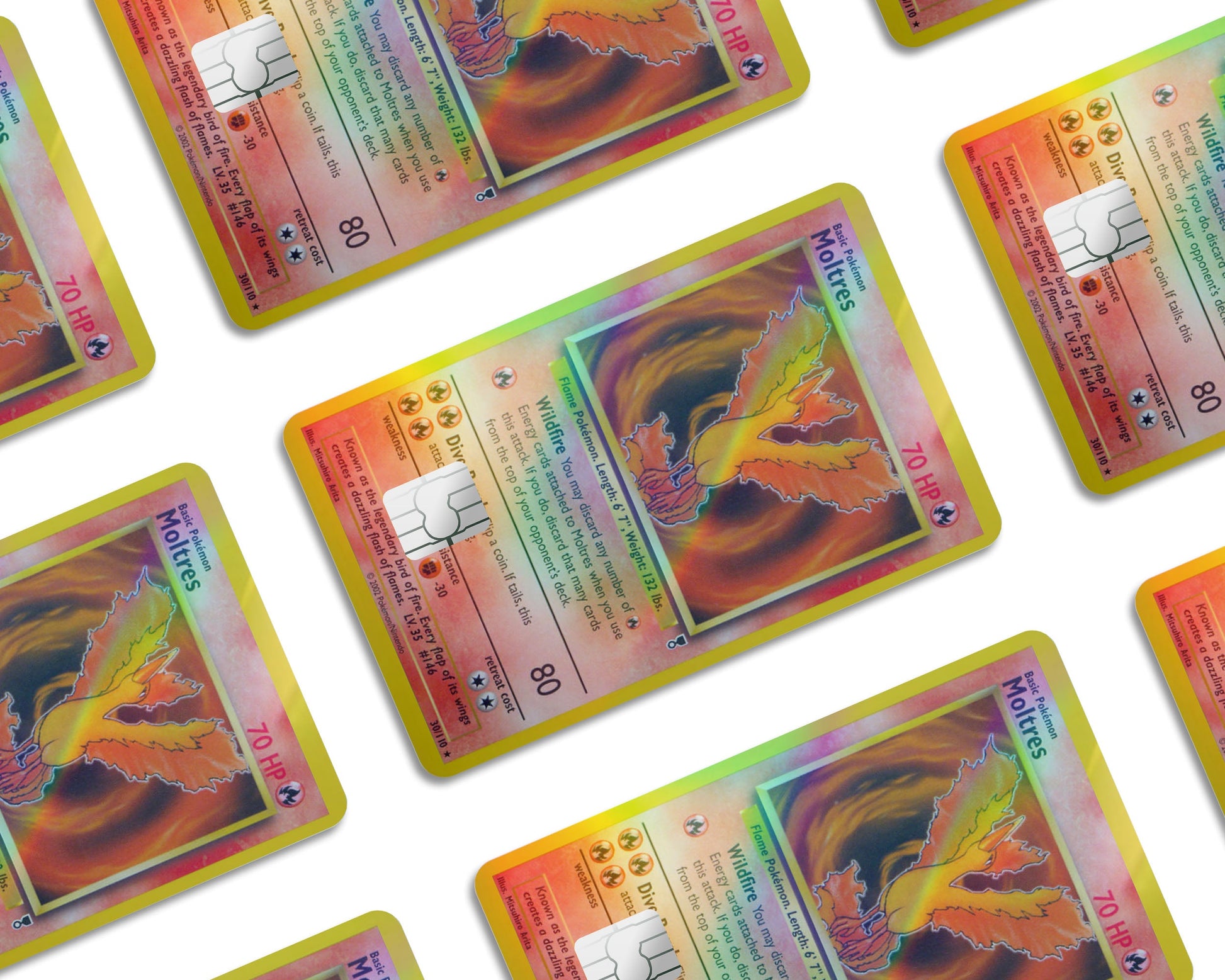 Anime Town Creations Holographic Credit Card Moltres Pokemon Card Window Skins - Anime Pokemon Holographic Credit Card Skin