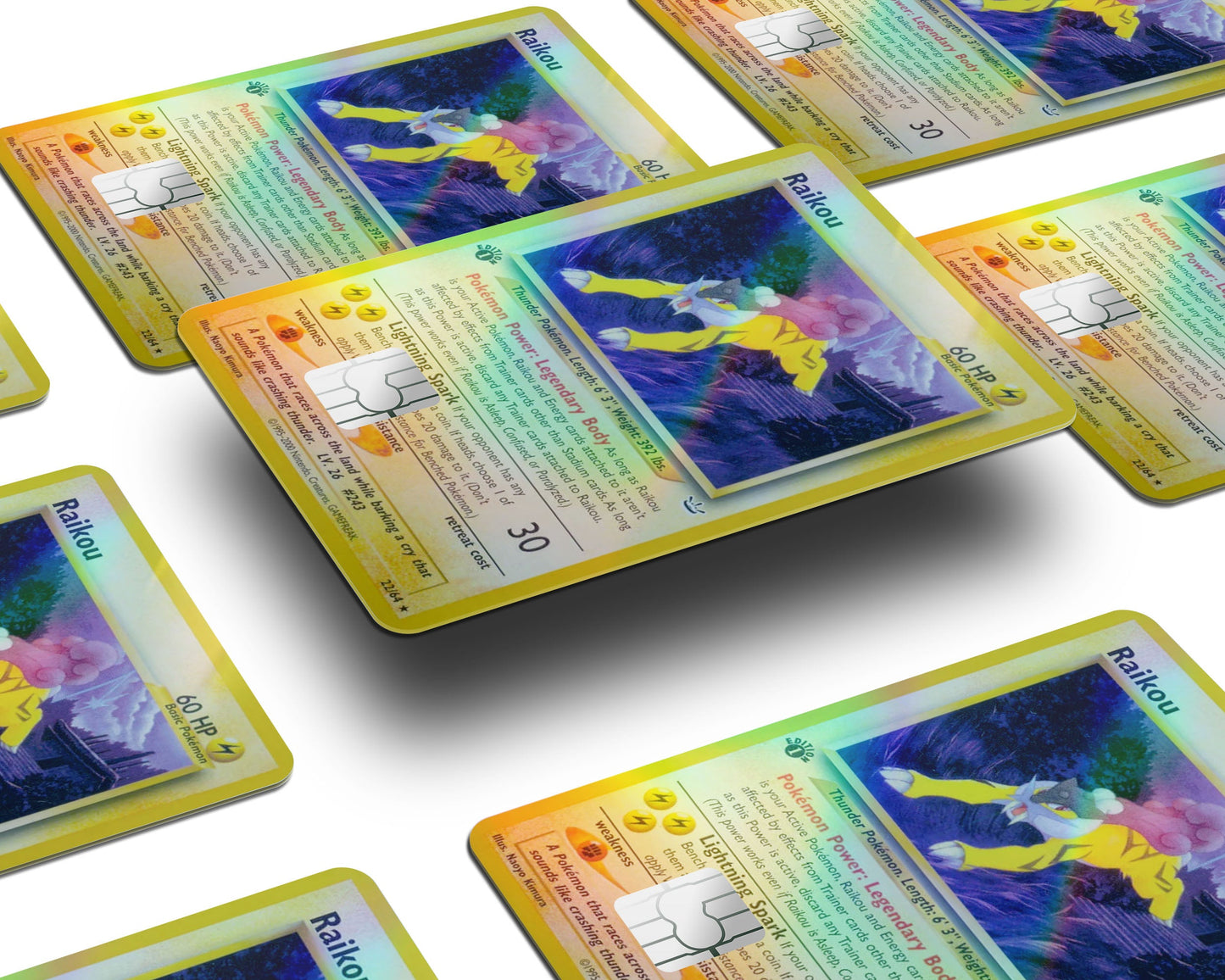 Anime Town Creations Holographic Credit Card Raikou Pokemon Card Window Skins - Anime Pokemon Holographic Credit Card Skin