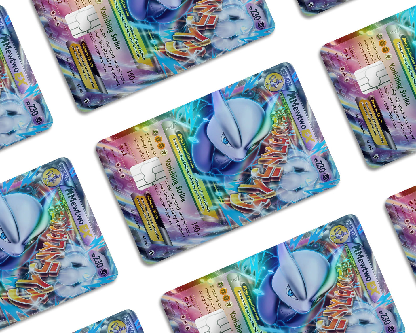 Anime Town Creations Holographic Credit Card Mega Mewtwo X Pokemon Card Window Skins - Anime Pokemon Holographic Credit Card Skin