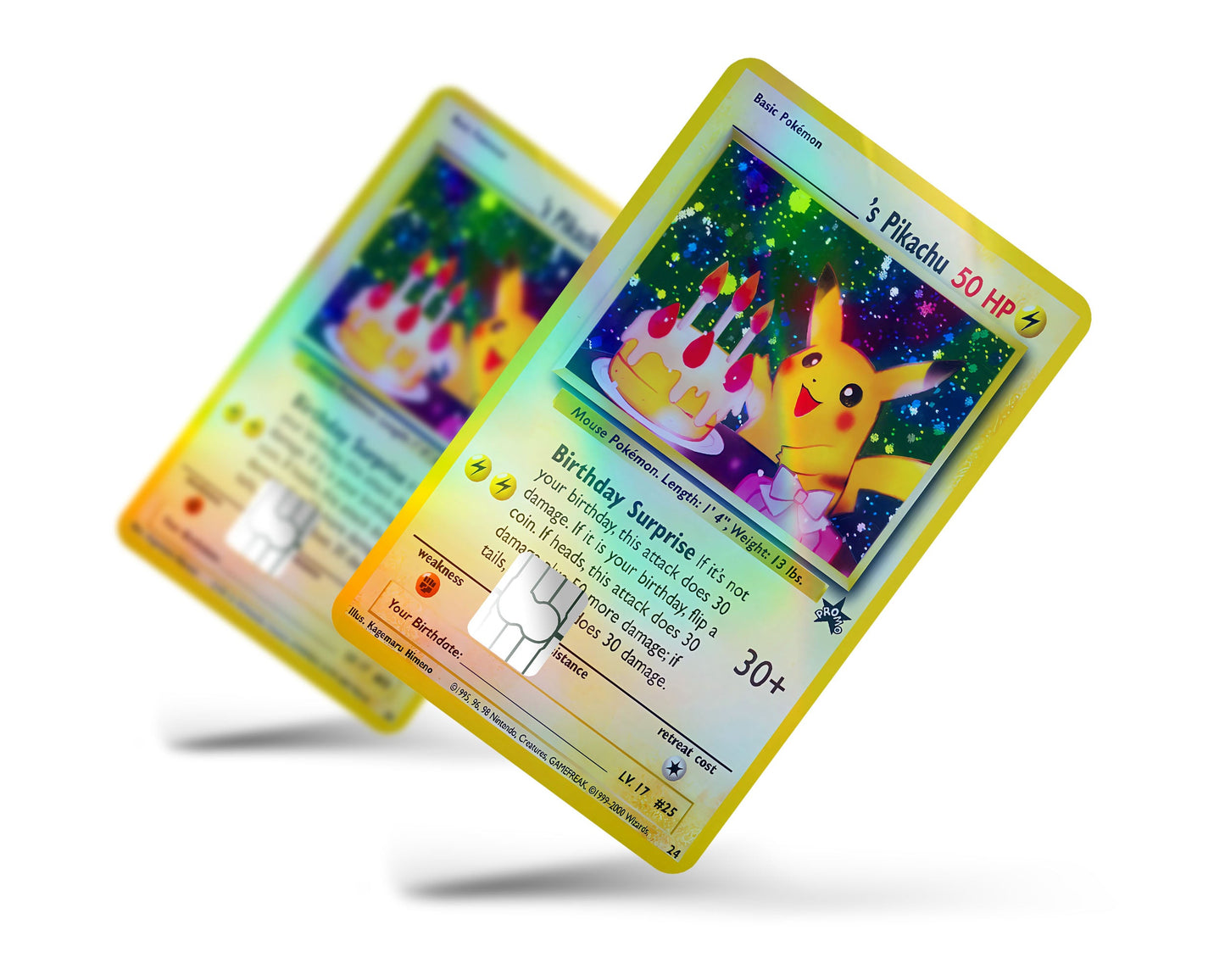 Anime Town Creations Holographic Credit Card Birthday Pikachu Pokemon Card Full Skins - Anime Pokemon Holographic Credit Card Skin