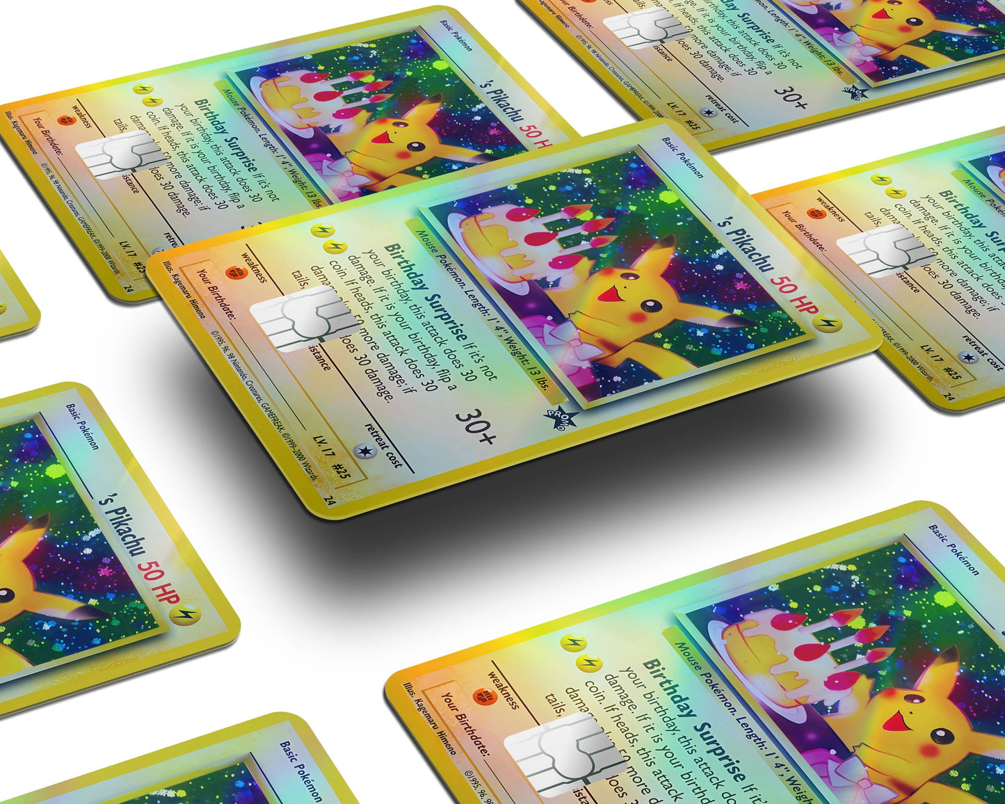 Anime Town Creations Holographic Credit Card Birthday Pikachu Pokemon Card Window Skins - Anime Pokemon Holographic Credit Card Skin