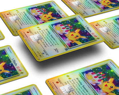Anime Town Creations Holographic Credit Card Birthday Pikachu Pokemon Card Window Skins - Anime Pokemon Holographic Credit Card Skin