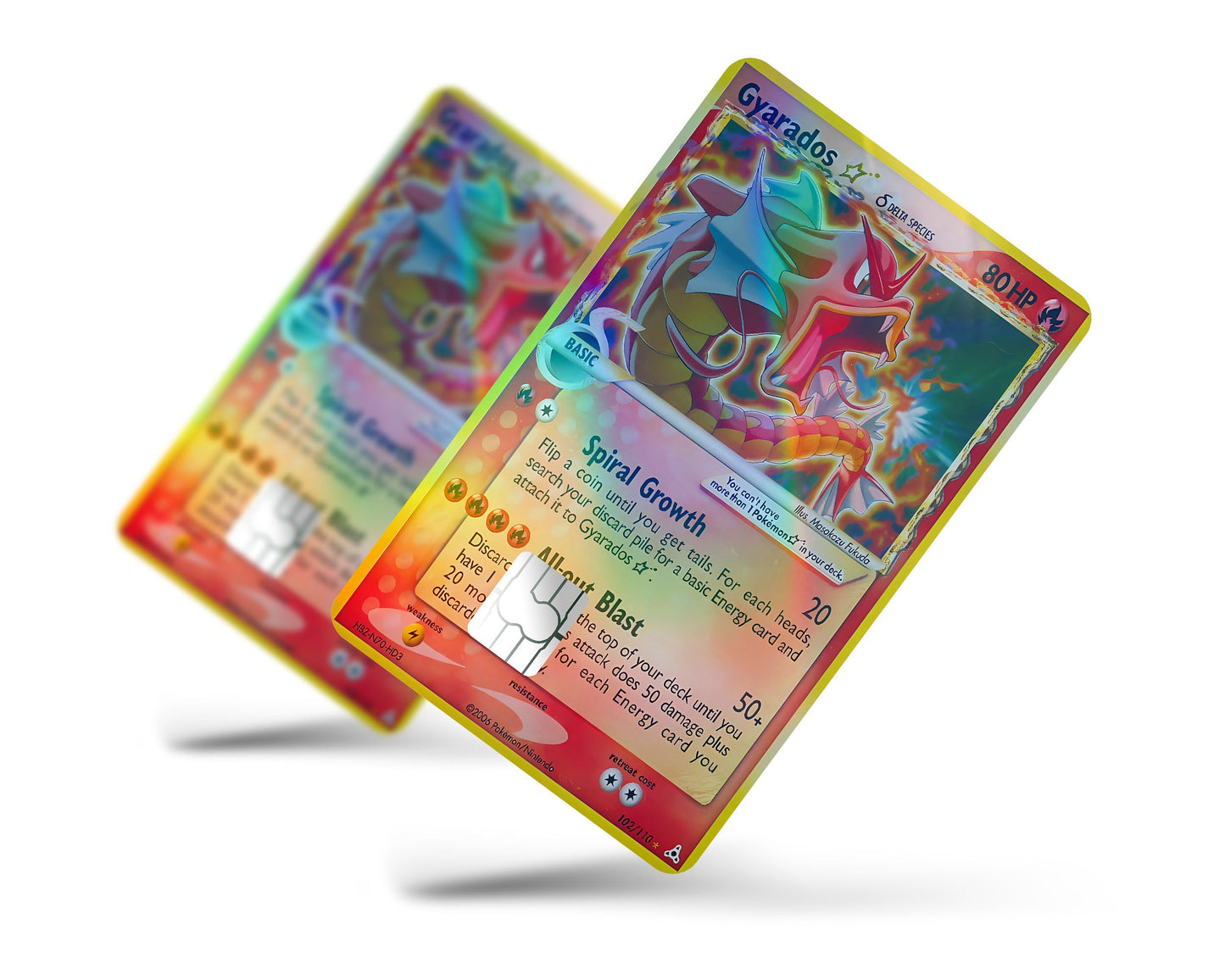 Anime Town Creations Holographic Credit Card Gyarados Star Pokemon Card Full Skins - Anime Pokemon Holographic Credit Card Skin