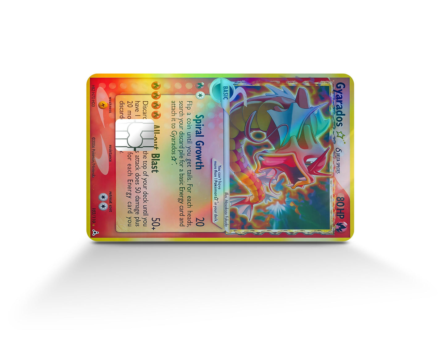Anime Town Creations Holographic Credit Card Gyarados Star Pokemon Card Full Skins - Anime Pokemon Holographic Credit Card Skin
