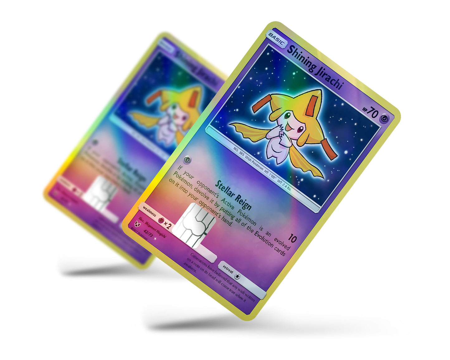 Anime Town Creations Holographic Credit Card Shining Jirachi Pokemon Card Full Skins - Anime Pokemon Holographic Credit Card Skin