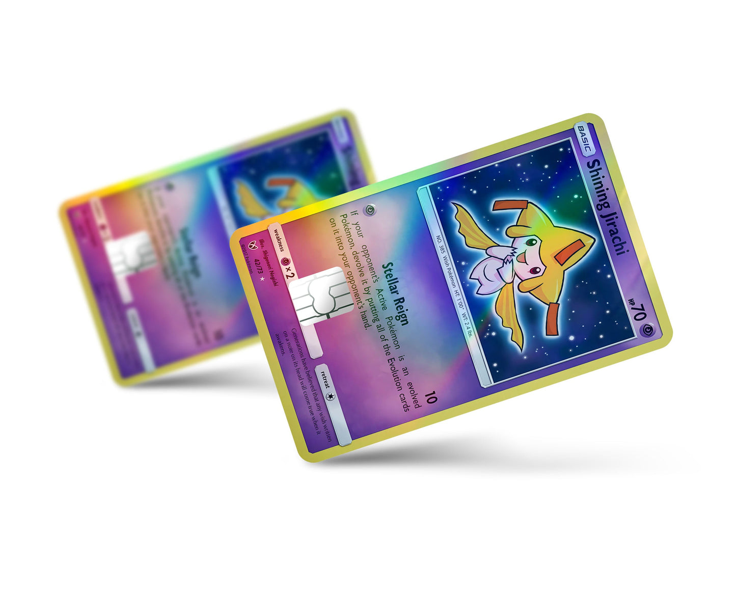 Anime Town Creations Holographic Credit Card Shining Jirachi Pokemon Card Full Skins - Anime Pokemon Holographic Credit Card Skin
