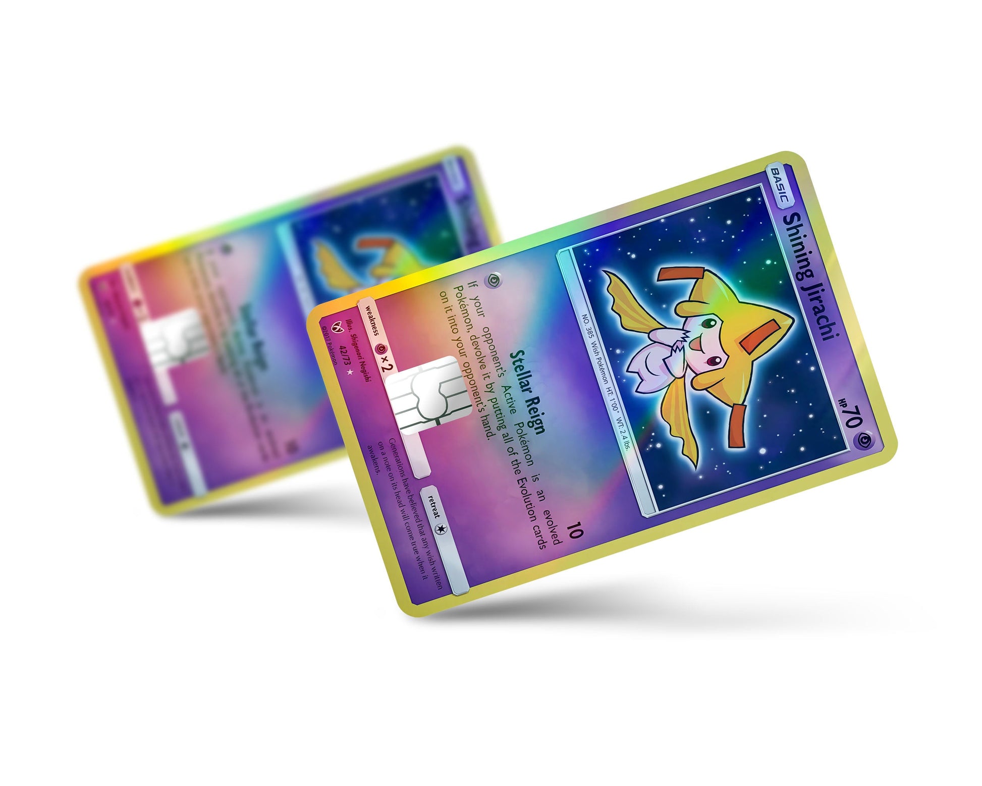Anime Town Creations Holographic Credit Card Shining Jirachi Pokemon Card Full Skins - Anime Pokemon Holographic Credit Card Skin