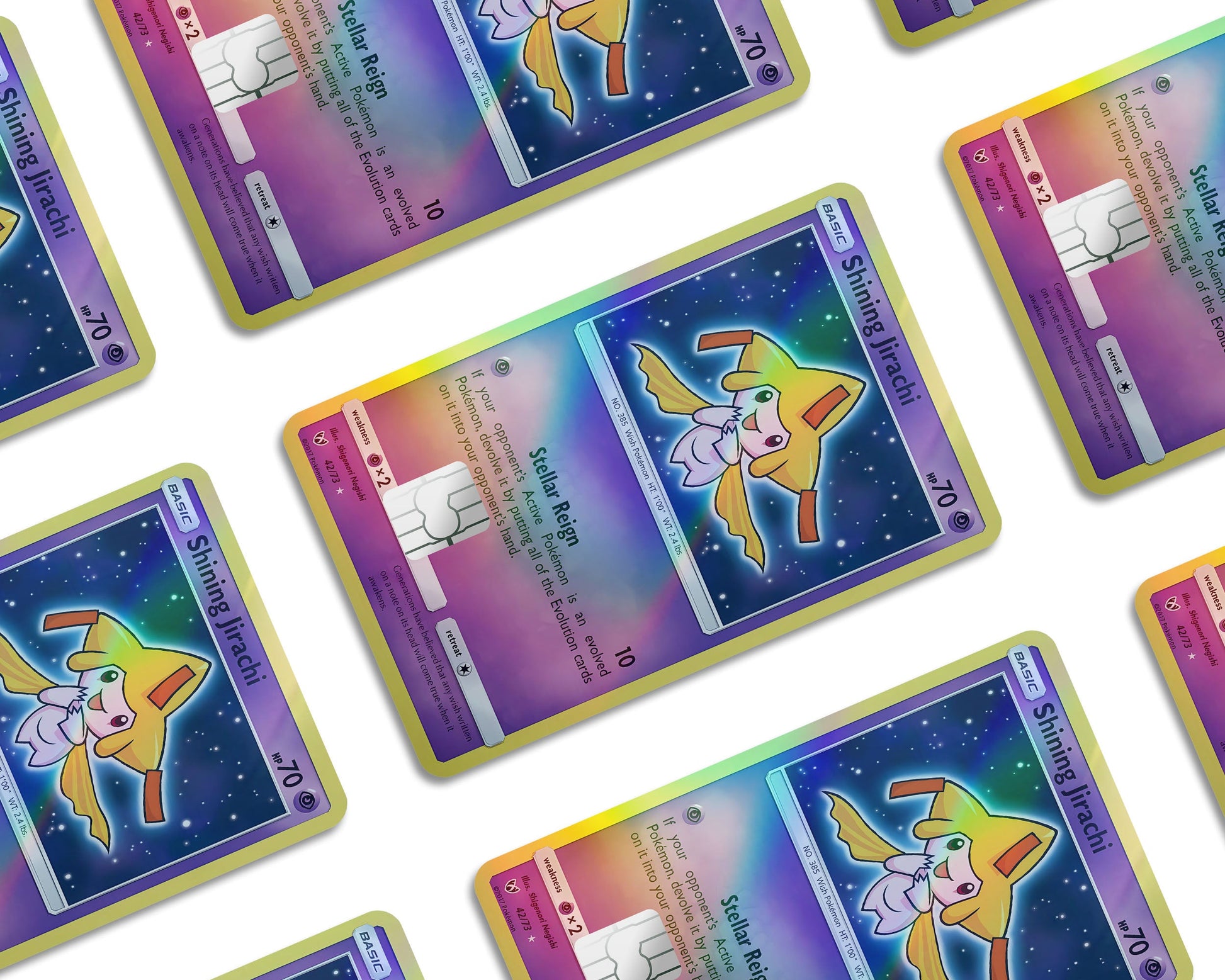 Anime Town Creations Holographic Credit Card Shining Jirachi Pokemon Card Window Skins - Anime Pokemon Holographic Credit Card Skin