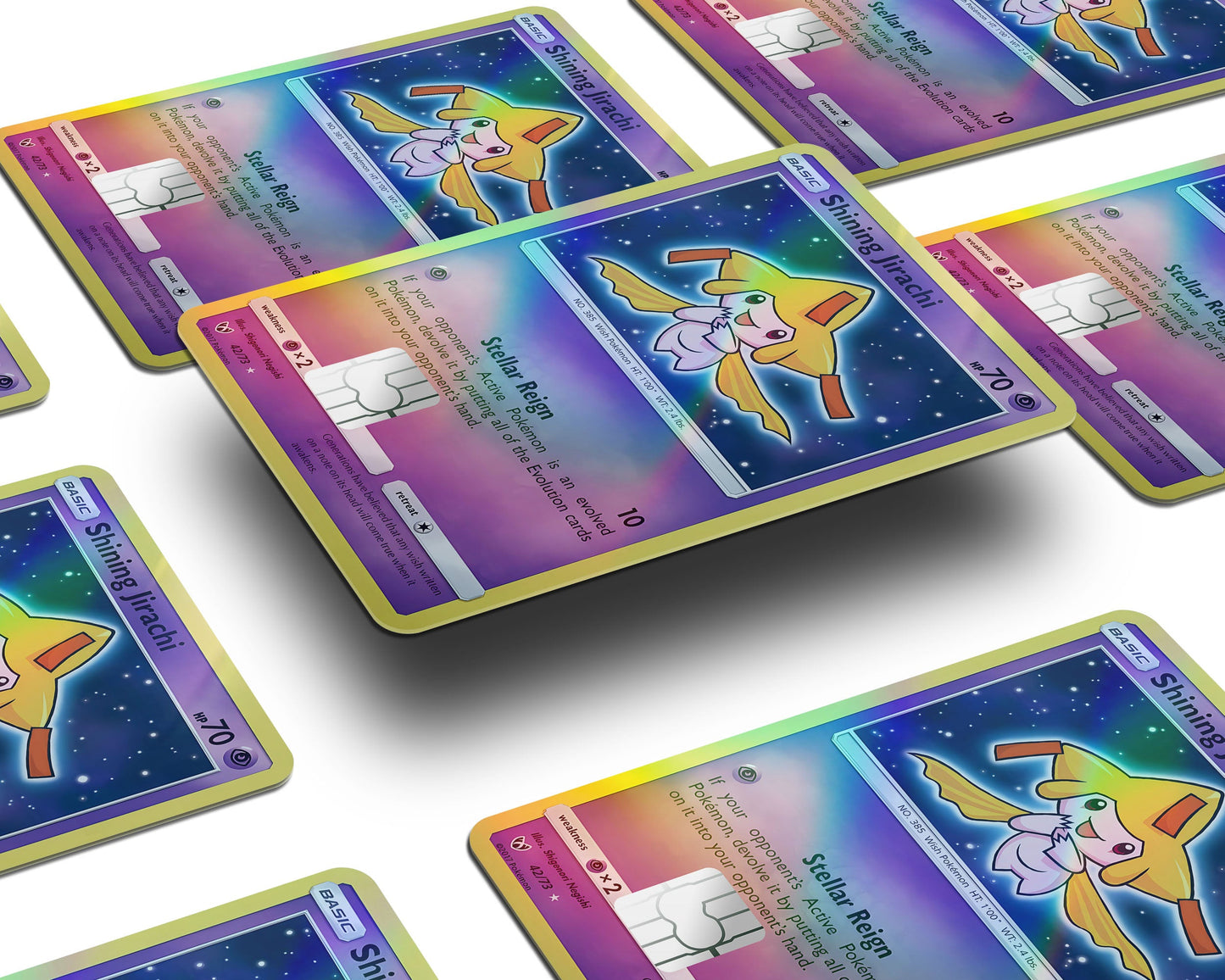 Anime Town Creations Holographic Credit Card Shining Jirachi Pokemon Card Window Skins - Anime Pokemon Holographic Credit Card Skin