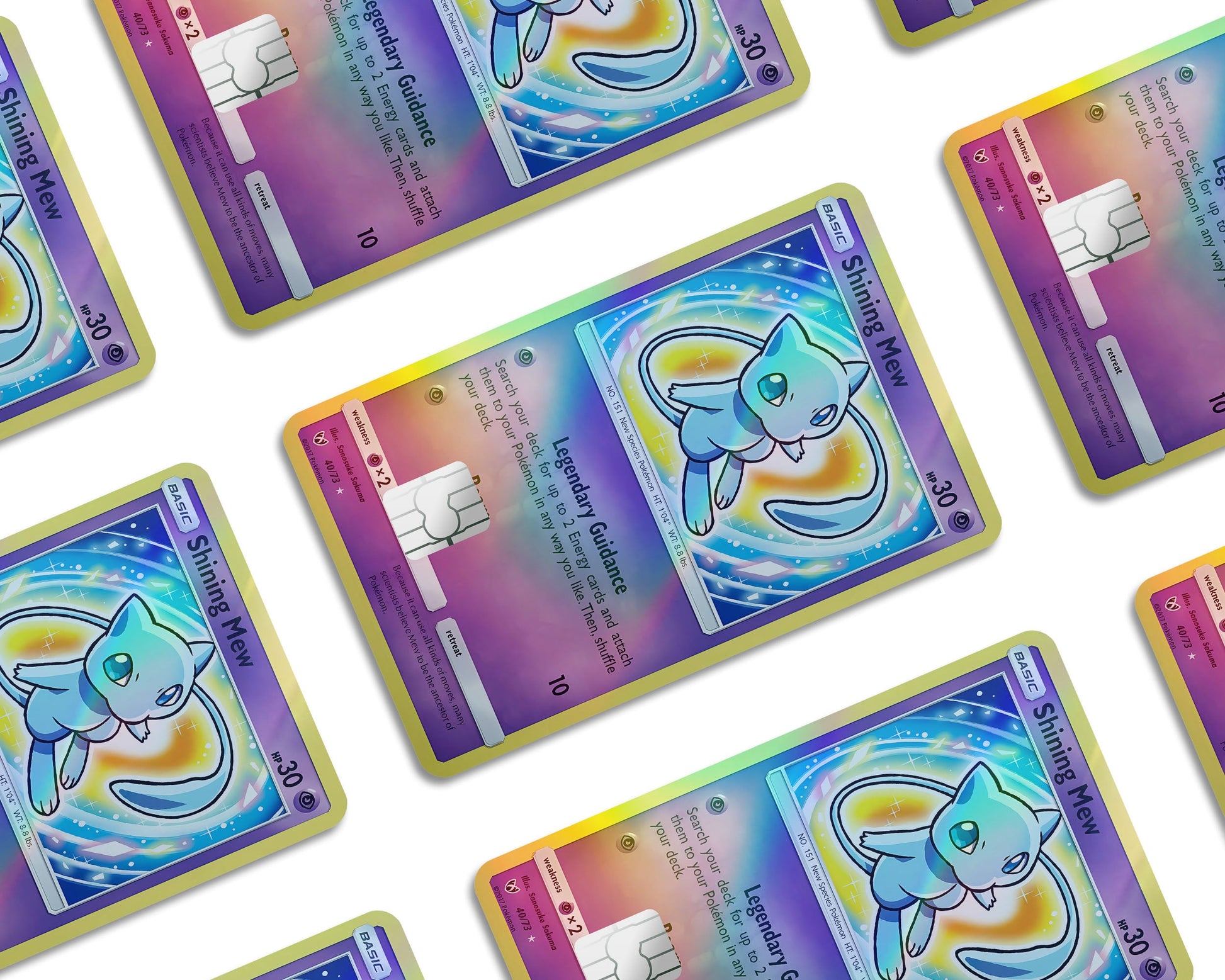 Anime Town Creations Holographic Credit Card Shining Mew Pokemon Card Window Skins - Anime Pokemon Holographic Credit Card Skin