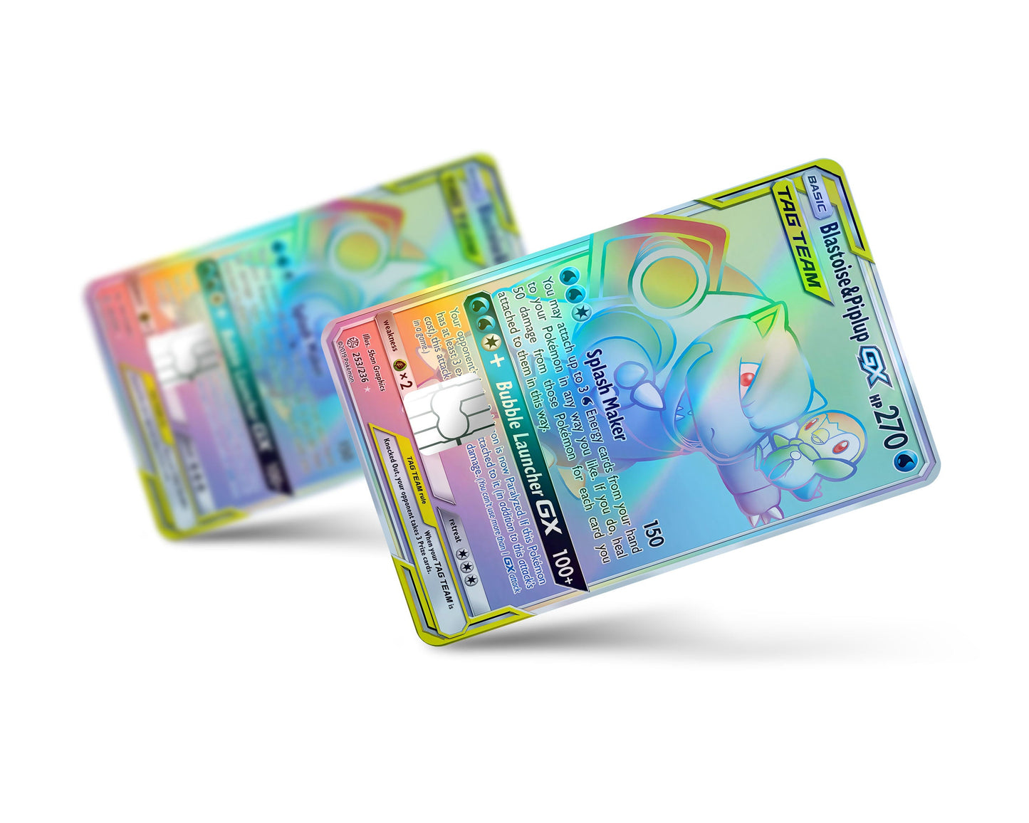 Anime Town Creations Holographic Credit Card Rainbow Blastoise Piplup Pokemon Card Full Skins - Anime Pokemon Holographic Credit Card Skin