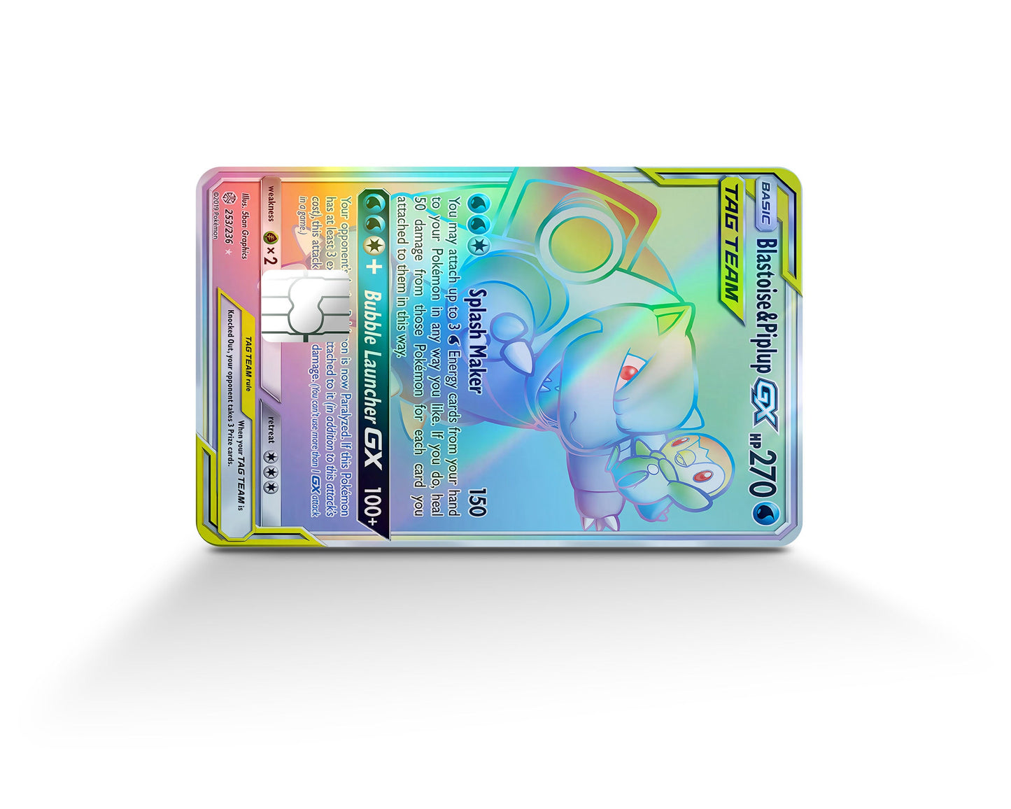 Anime Town Creations Holographic Credit Card Rainbow Blastoise Piplup Pokemon Card Full Skins - Anime Pokemon Holographic Credit Card Skin