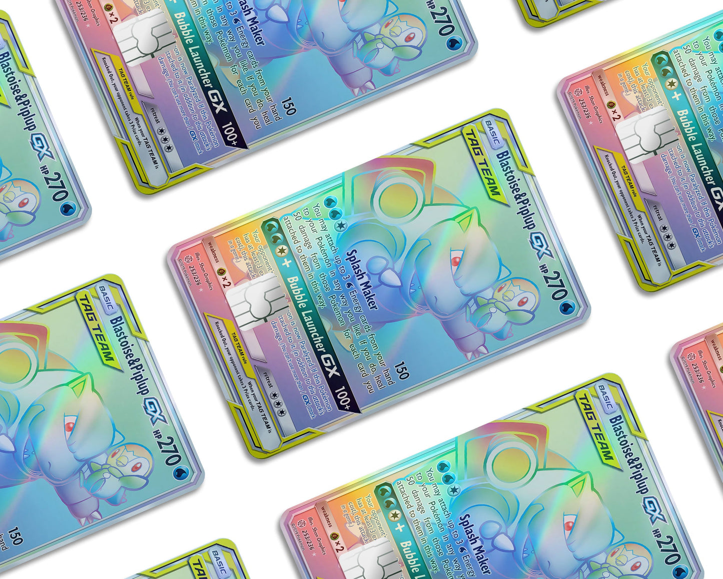 Anime Town Creations Holographic Credit Card Rainbow Blastoise Piplup Pokemon Card Window Skins - Anime Pokemon Holographic Credit Card Skin