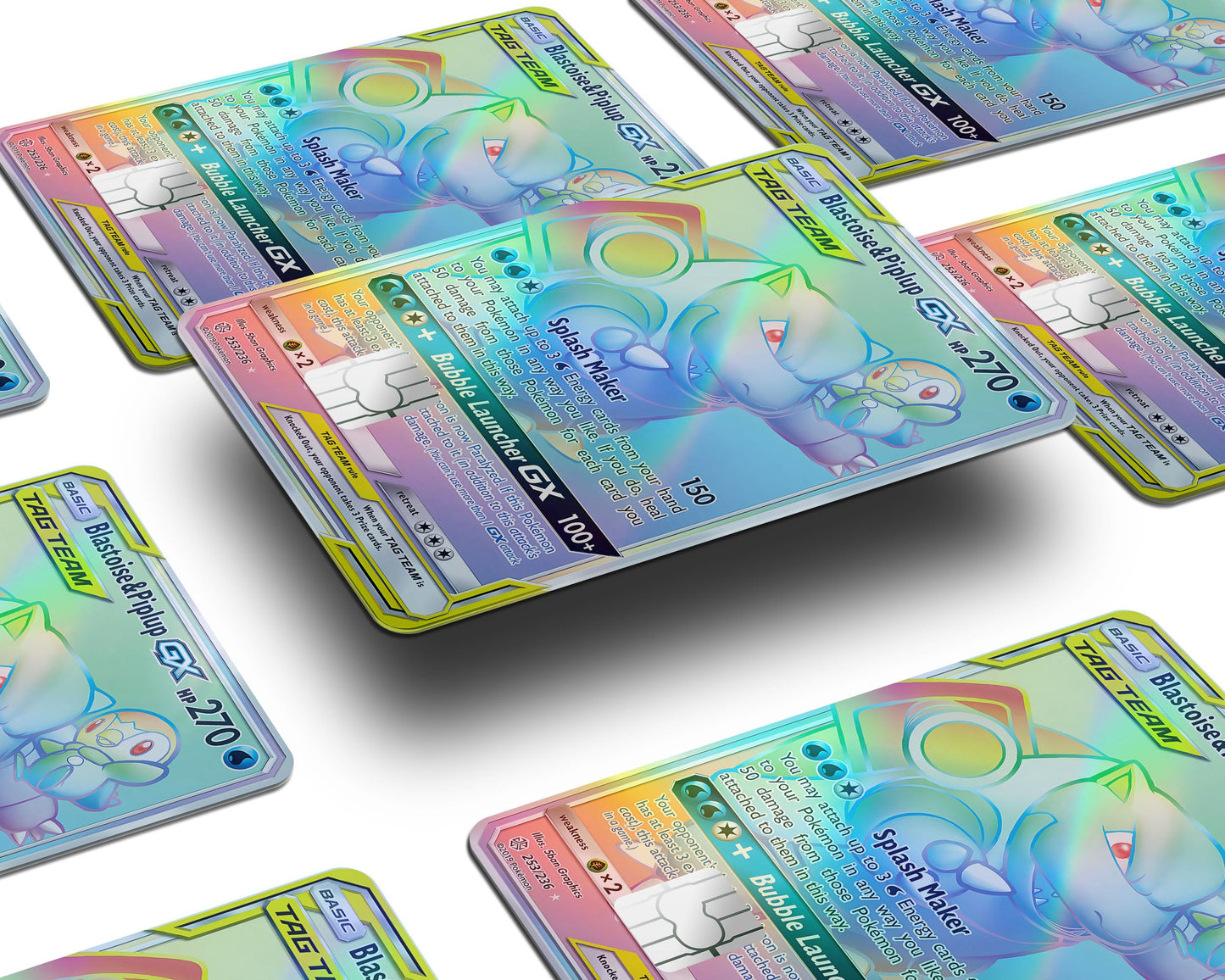 Anime Town Creations Holographic Credit Card Rainbow Blastoise Piplup Pokemon Card Window Skins - Anime Pokemon Holographic Credit Card Skin