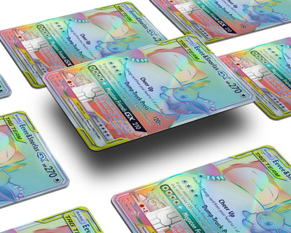 Anime Town Creations Holographic Credit Card Rainbow Eevee Snorlax Pokemon Card Window Skins - Anime Pokemon Holographic Credit Card Skin