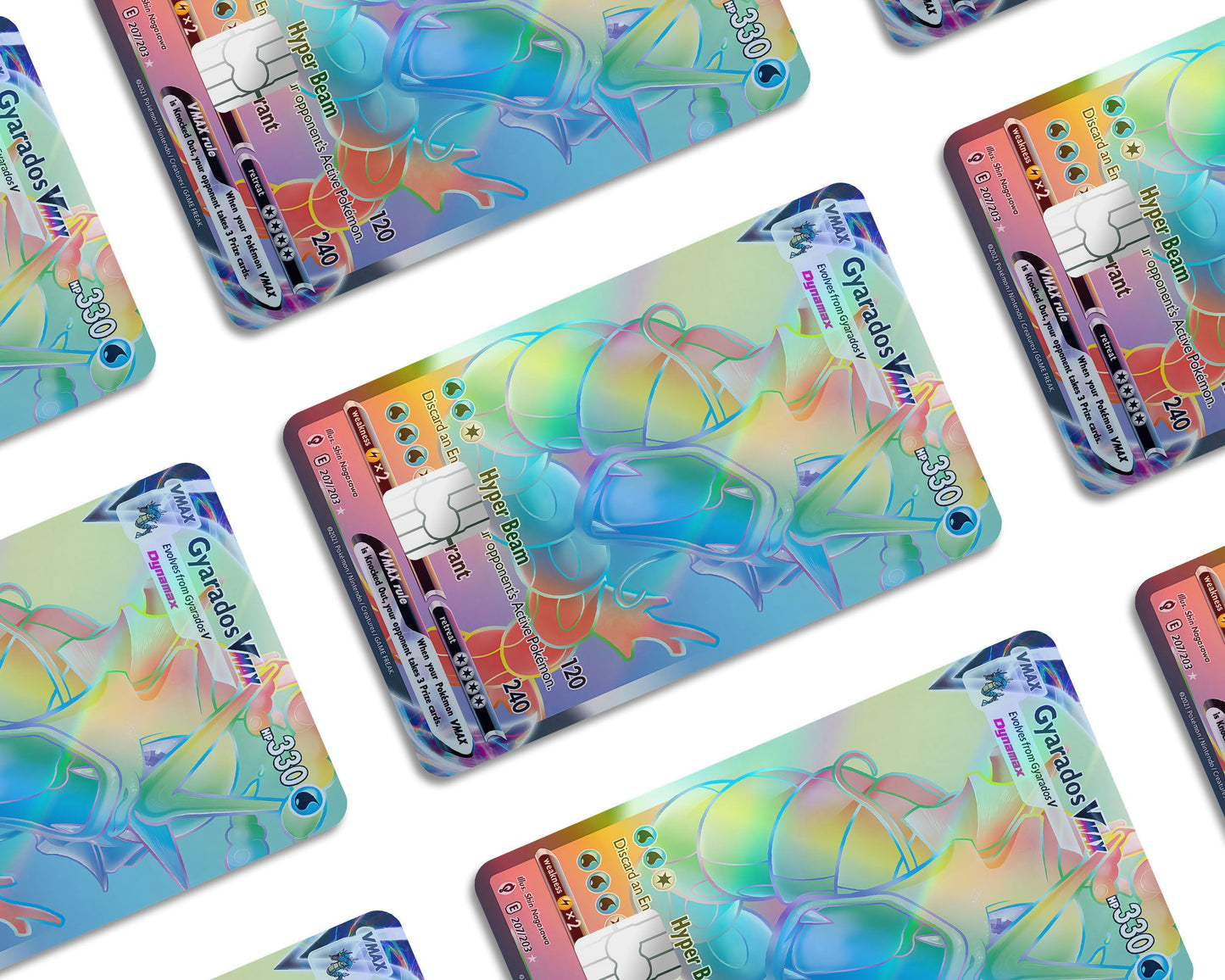 Anime Town Creations Holographic Credit Card Rainbow Gyarados Pokemon Card Window Skins - Anime Pokemon Holographic Credit Card Skin