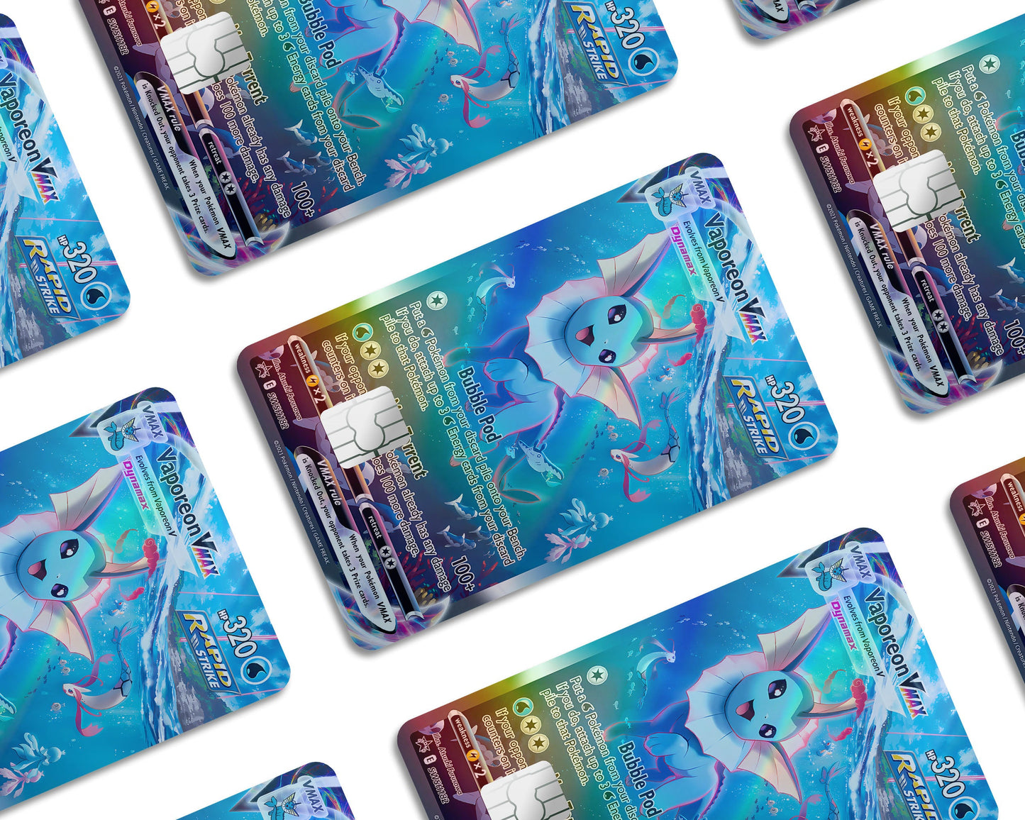 Anime Town Creations Holographic Credit Card Rare Vaporeon Pokemon Card Window Skins - Anime Pokemon Holographic Credit Card Skin