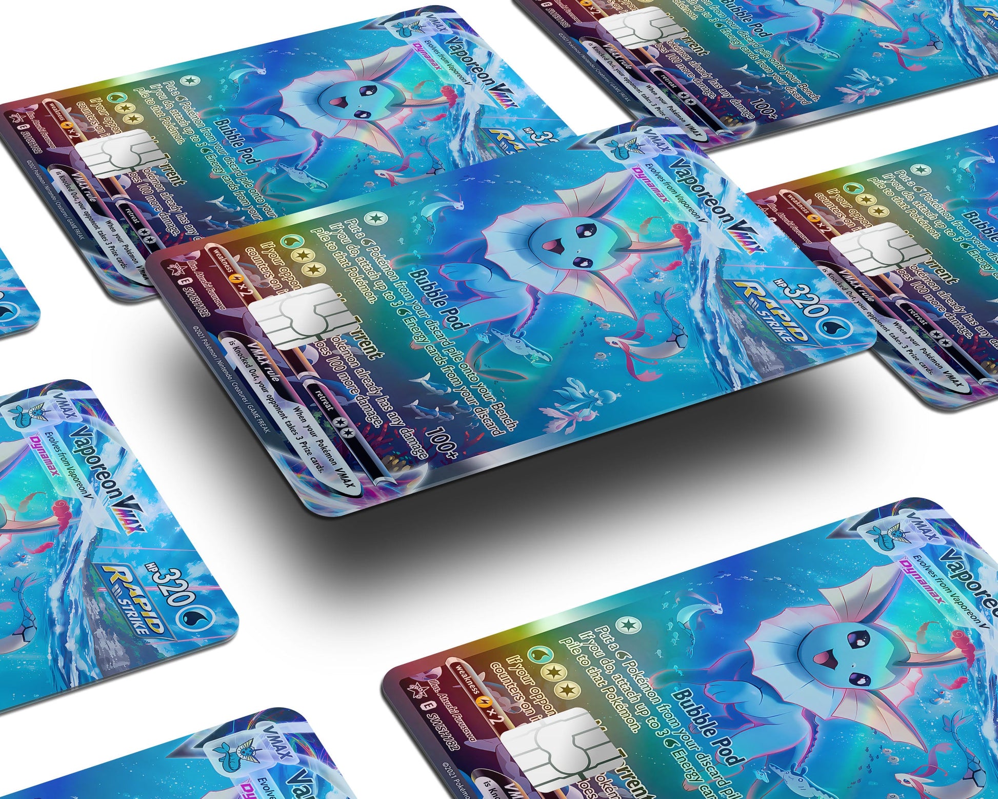 Anime Town Creations Holographic Credit Card Rare Vaporeon Pokemon Card Window Skins - Anime Pokemon Holographic Credit Card Skin