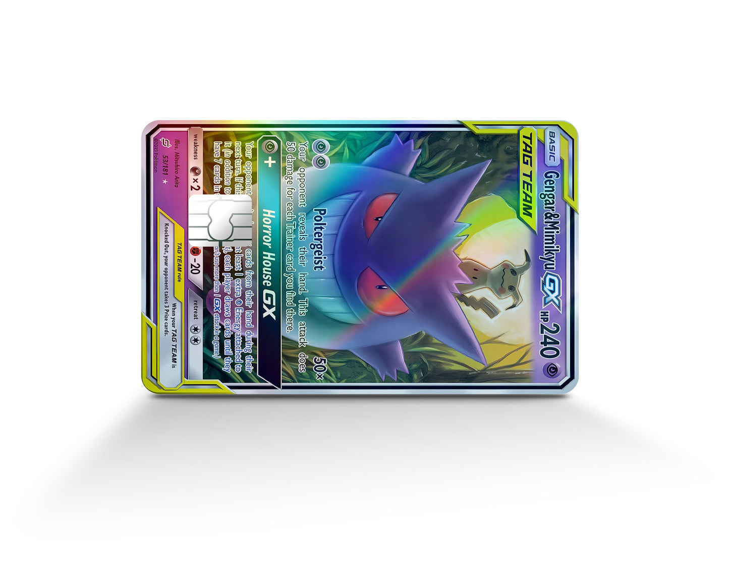 Anime Town Creations Holographic Credit Card Tag Cute Gengar & Mimikyu Pokemon Card Full Skins - Anime Pokemon Holographic Credit Card Skin