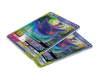 Anime Town Creations Holographic Credit Card Tag Cute Gengar & Mimikyu Pokemon Card Window Skins - Anime Pokemon Holographic Credit Card Skin