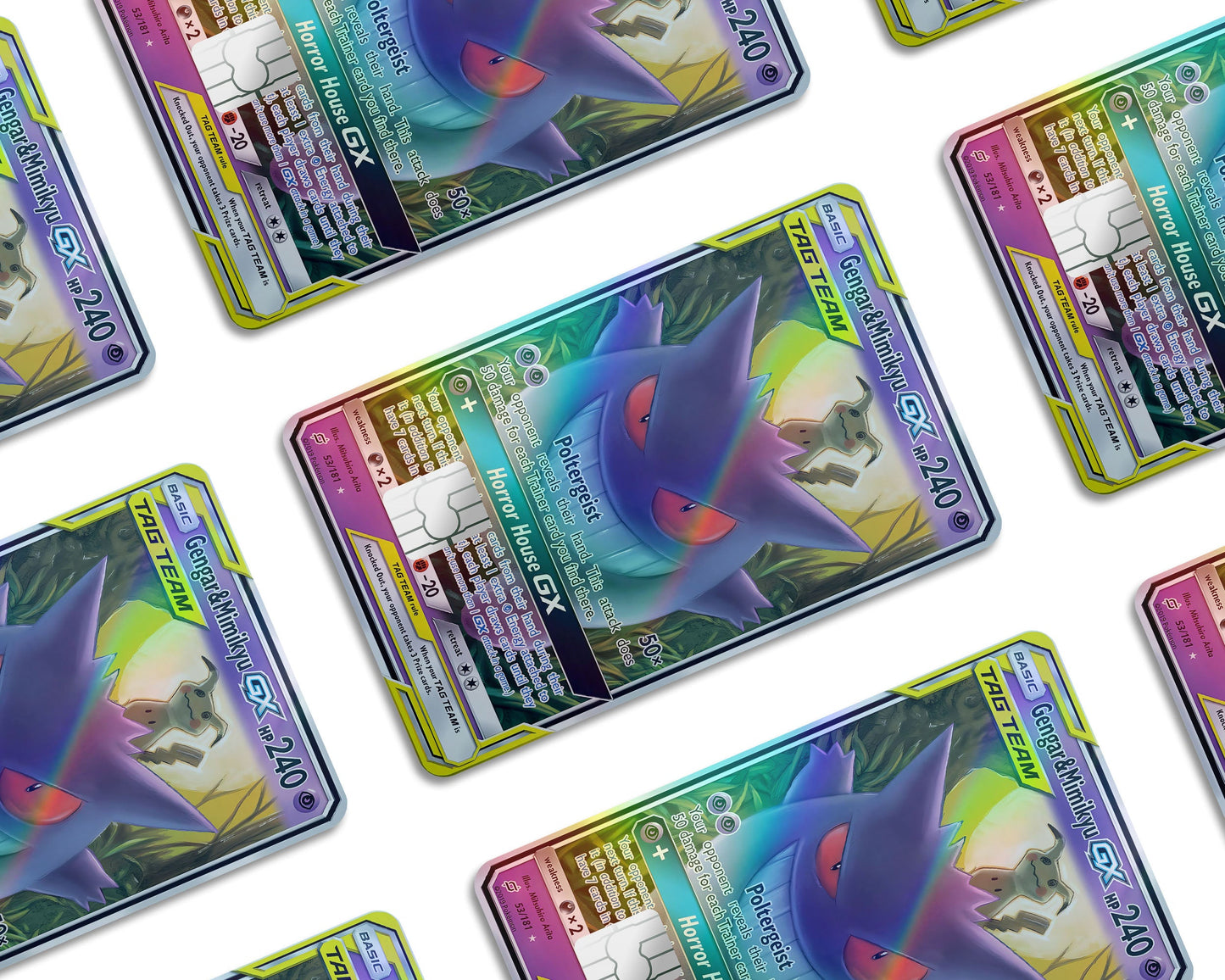 Anime Town Creations Holographic Credit Card Tag Cute Gengar & Mimikyu Pokemon Card Window Skins - Anime Pokemon Holographic Credit Card Skin