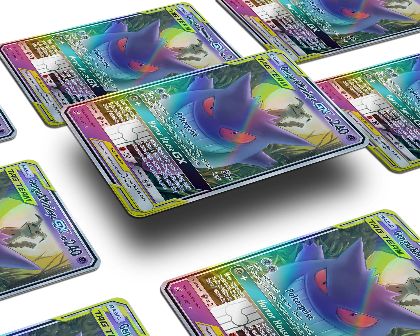 Anime Town Creations Holographic Credit Card Tag Cute Gengar & Mimikyu Pokemon Card Window Skins - Anime Pokemon Holographic Credit Card Skin