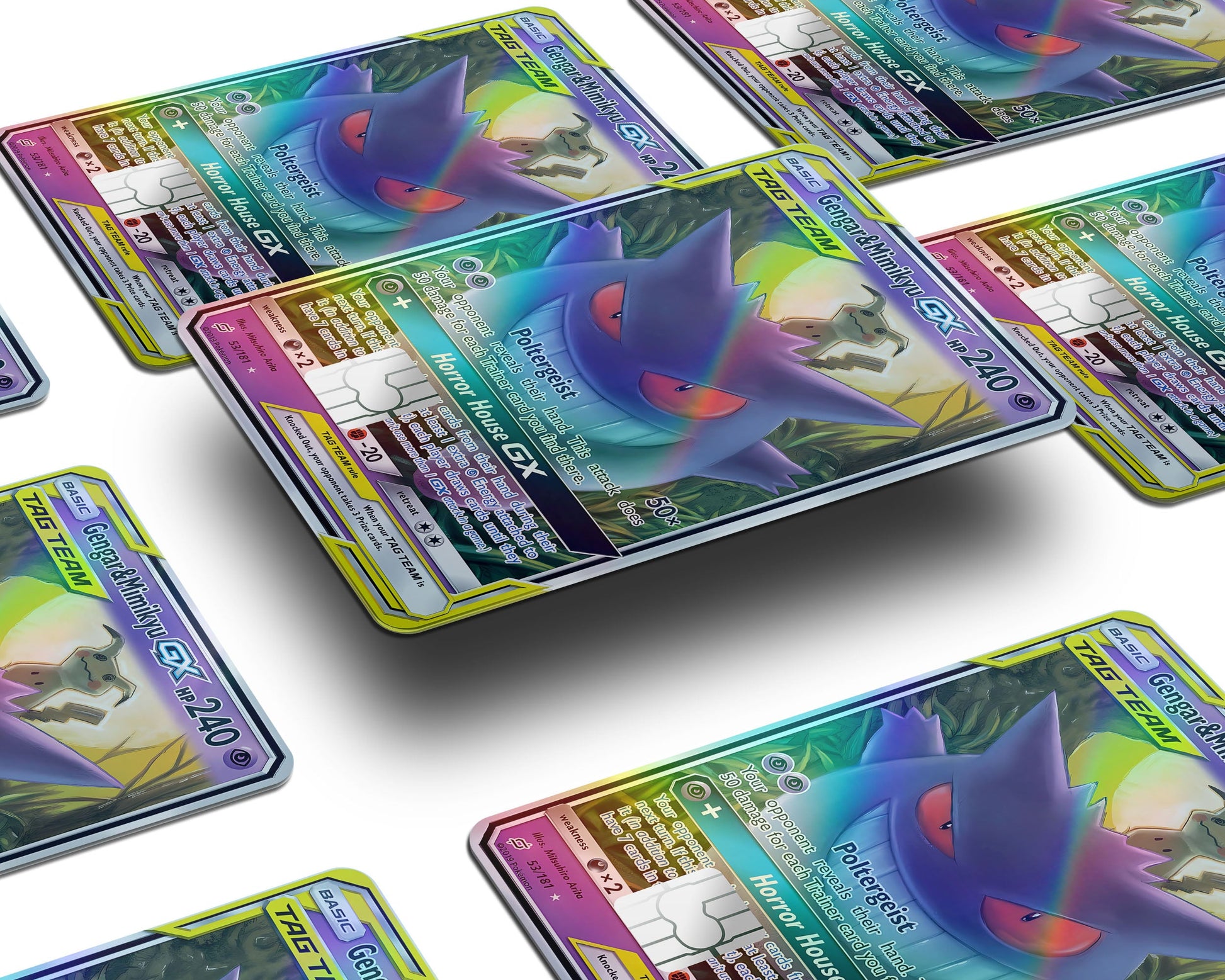 Anime Town Creations Holographic Credit Card Tag Cute Gengar & Mimikyu Pokemon Card Window Skins - Anime Pokemon Holographic Credit Card Skin