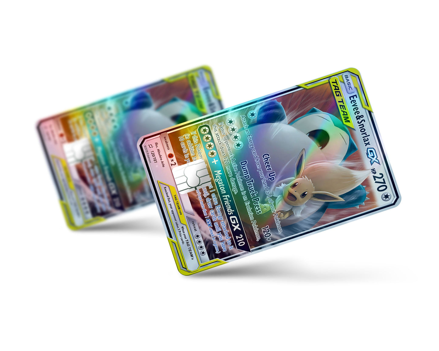 Anime Town Creations Holographic Credit Card Tag Eevee & Snorlax Pokemon Card Full Skins - Anime Pokemon Holographic Credit Card Skin